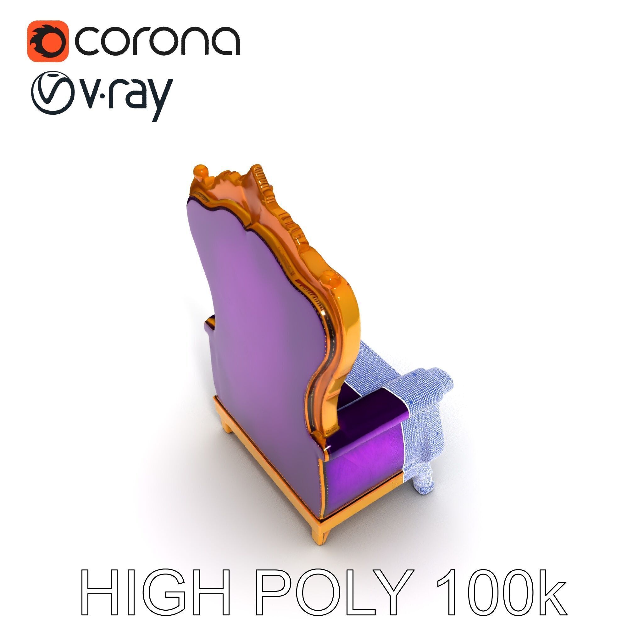 Royal Throne Armchair D Model Pack Low-poly 3D model_29