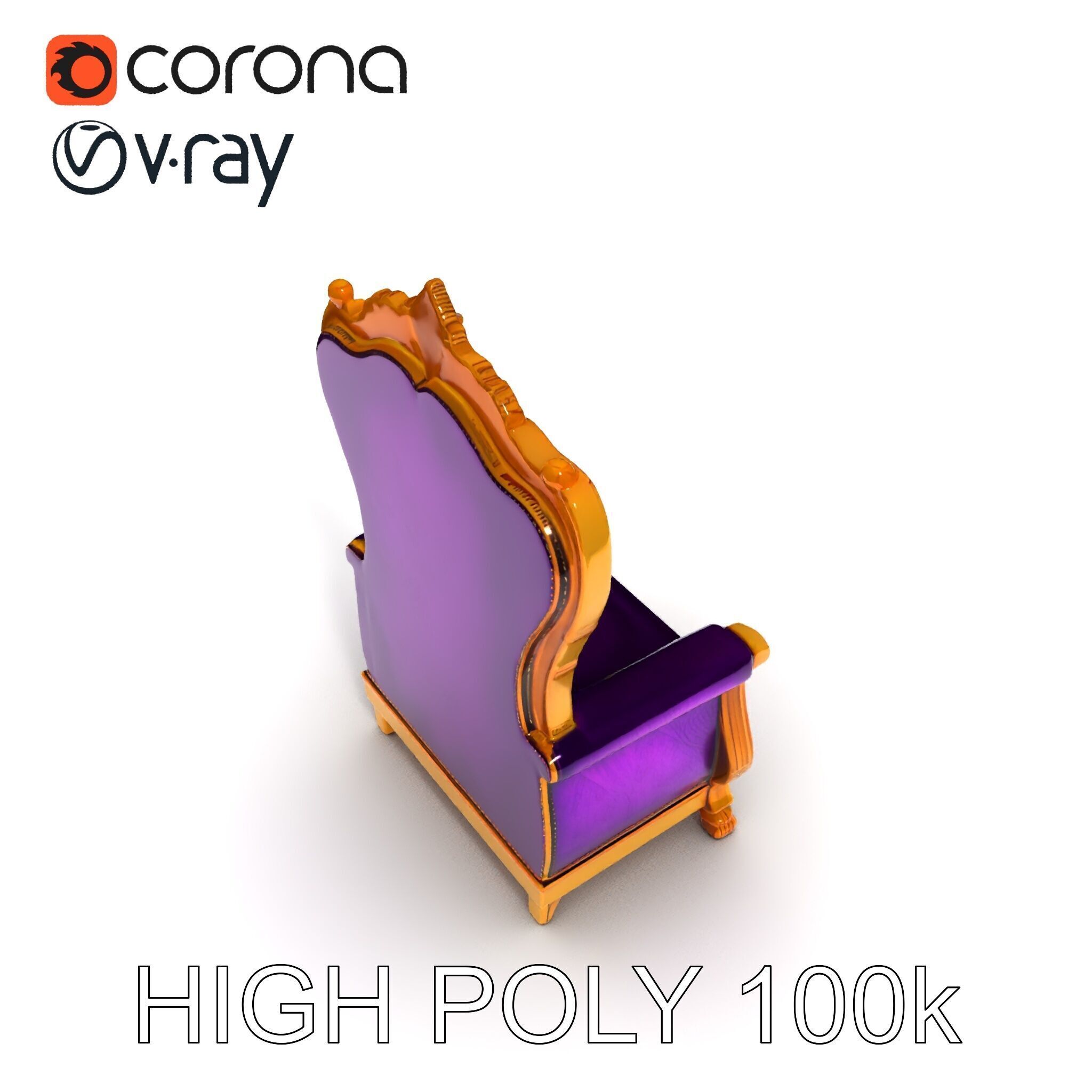 Royal Throne Armchair D Model Pack Low-poly 3D model_21