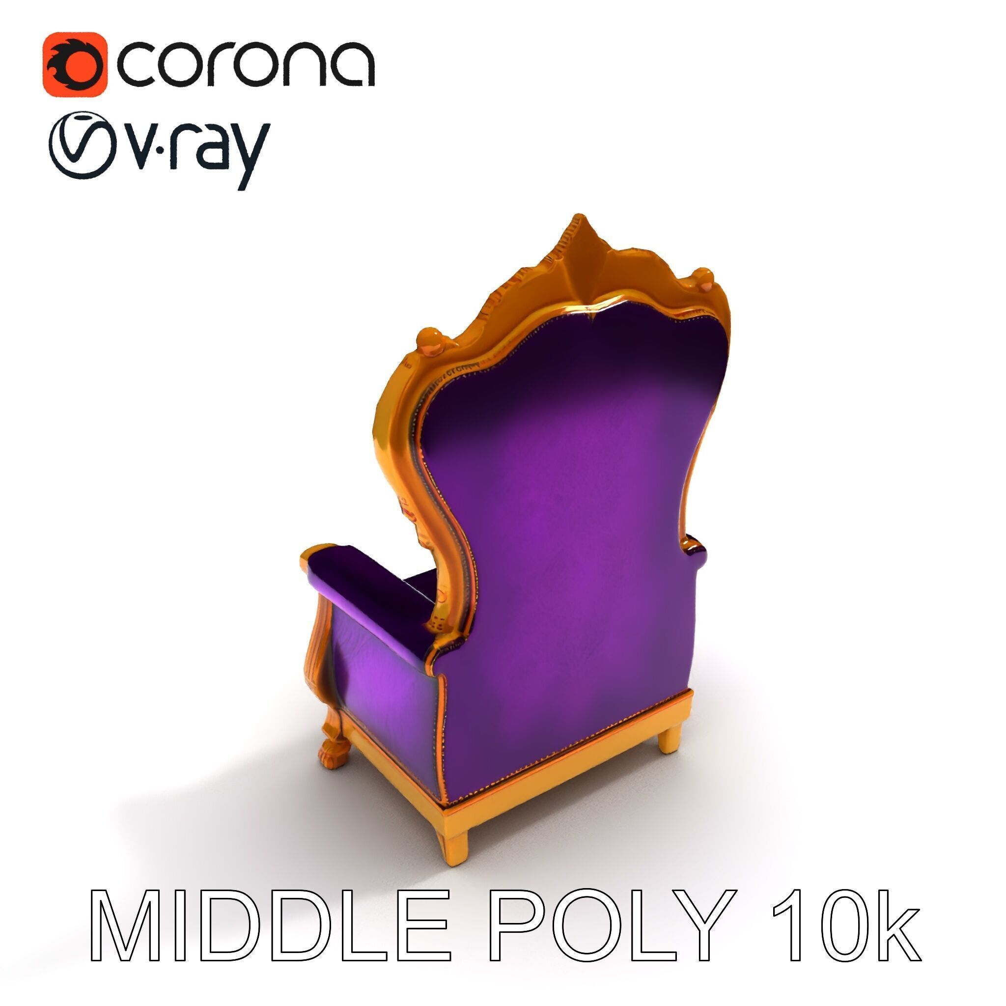 Royal Throne Armchair D Model Pack Low-poly 3D model_33