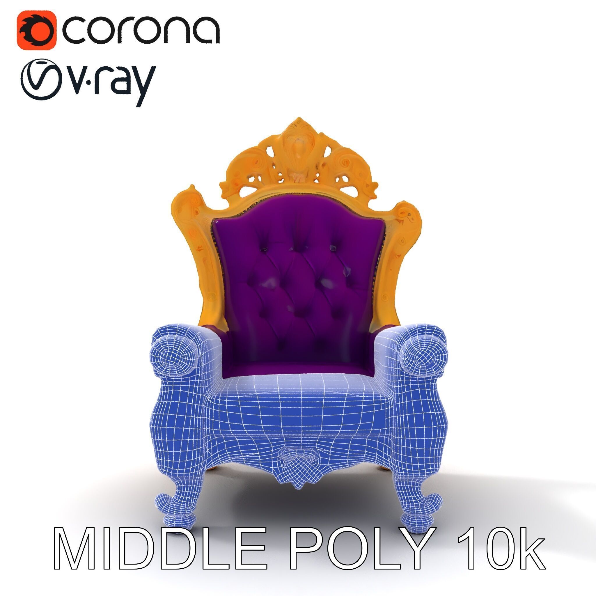 Ornate Royal Throne Chair Model Pack Low-poly 3D model_6