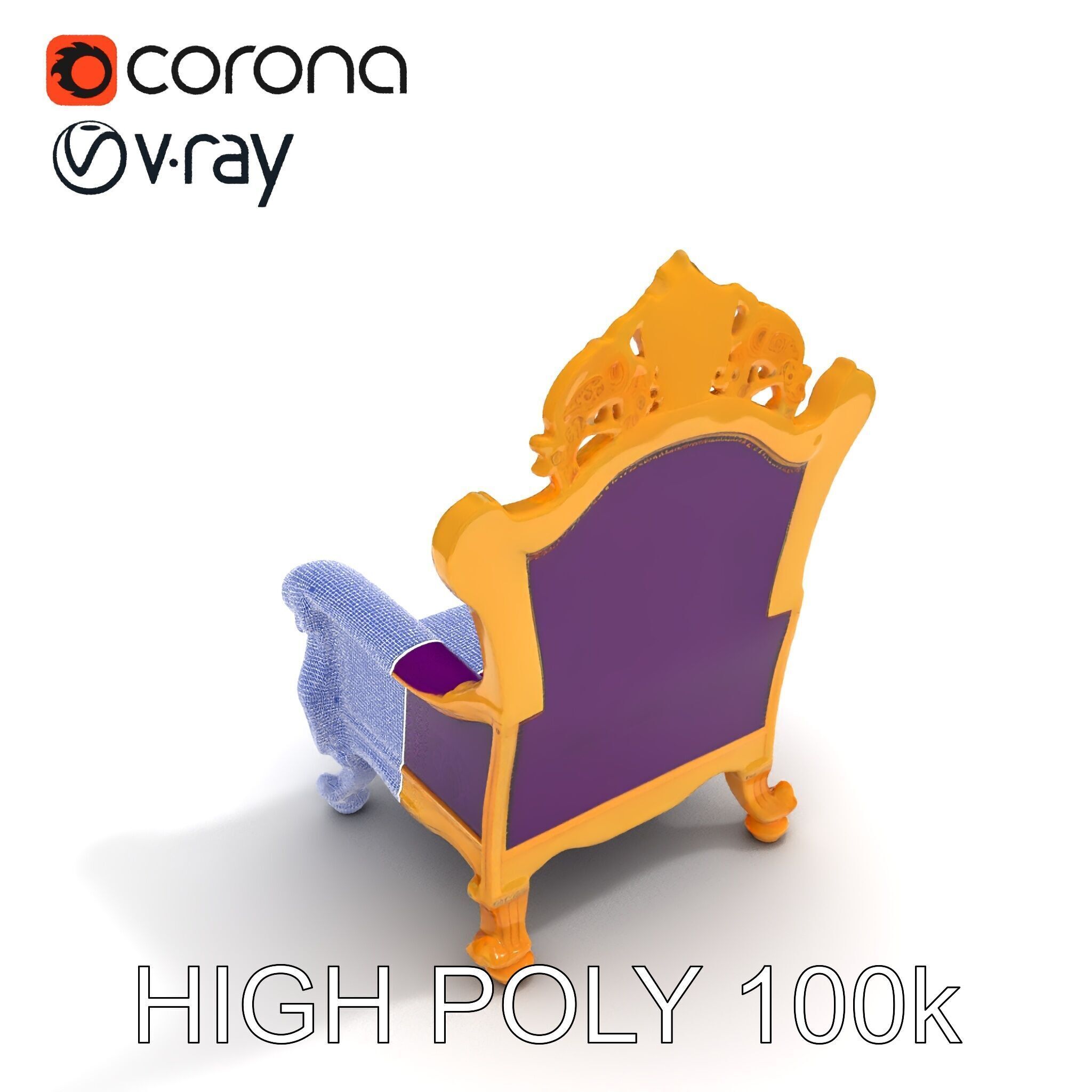 Ornate Royal Throne Chair Model Pack Low-poly 3D model_34