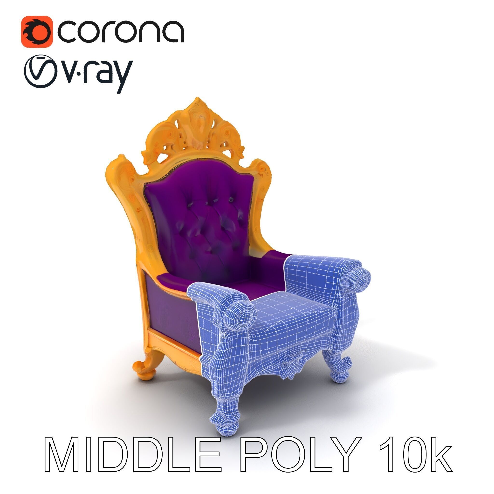 Ornate Royal Throne Chair Model Pack Low-poly 3D model_22