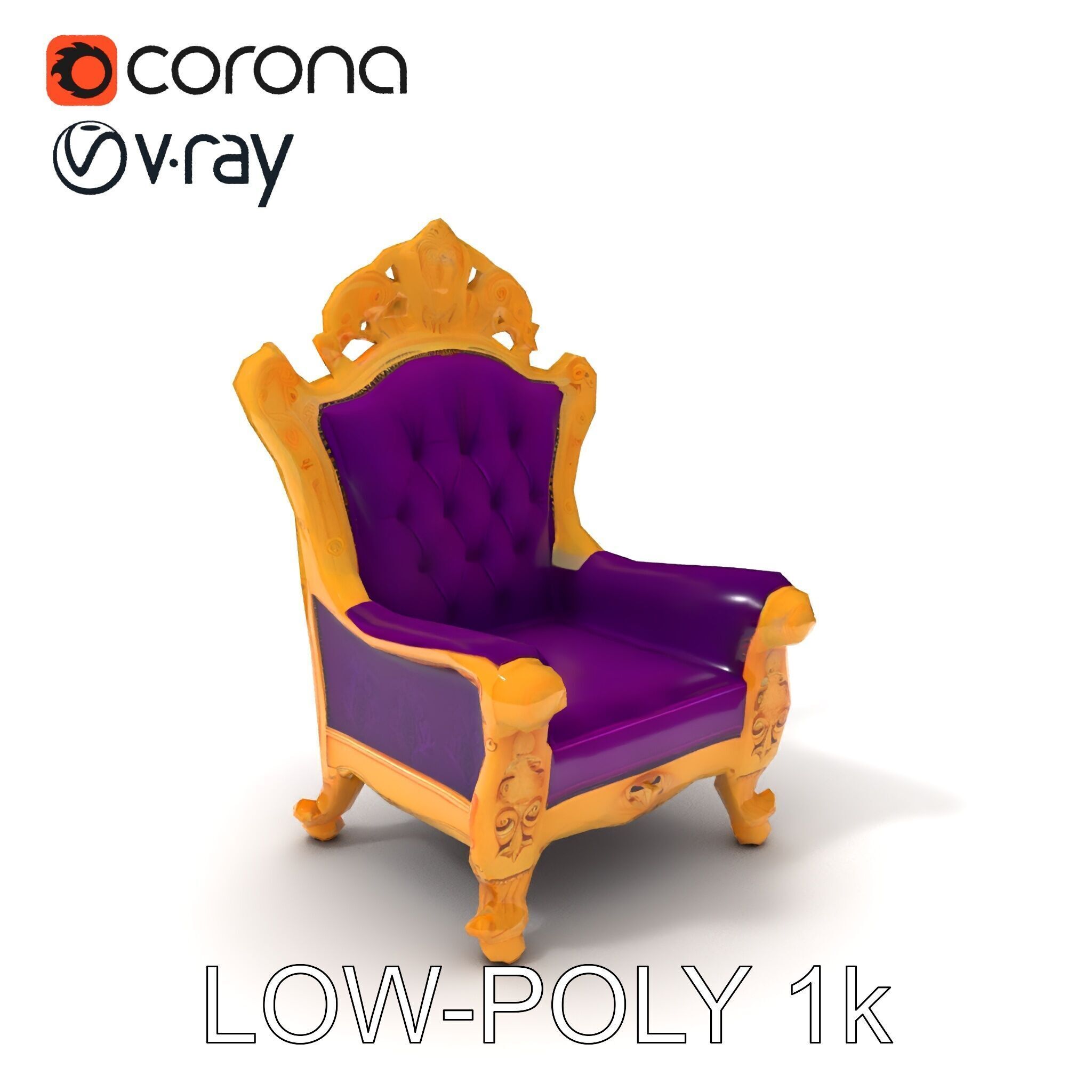 Ornate Royal Throne Chair Model Pack Low-poly 3D model_10
