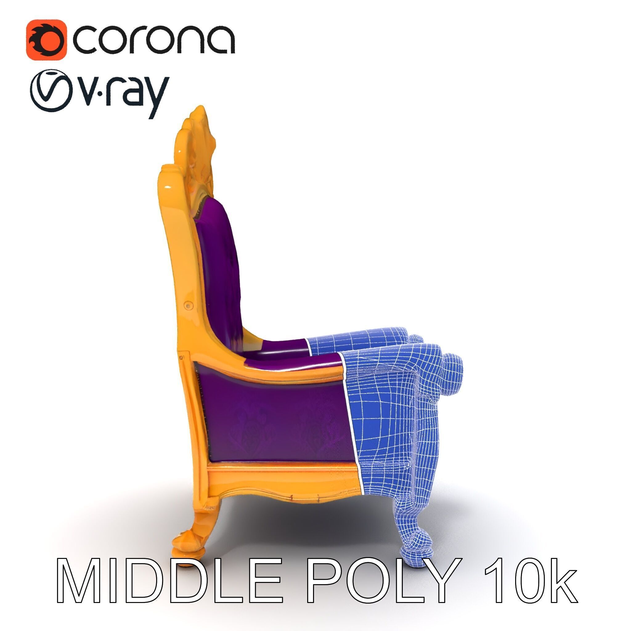 Ornate Royal Throne Chair Model Pack Low-poly 3D model_9