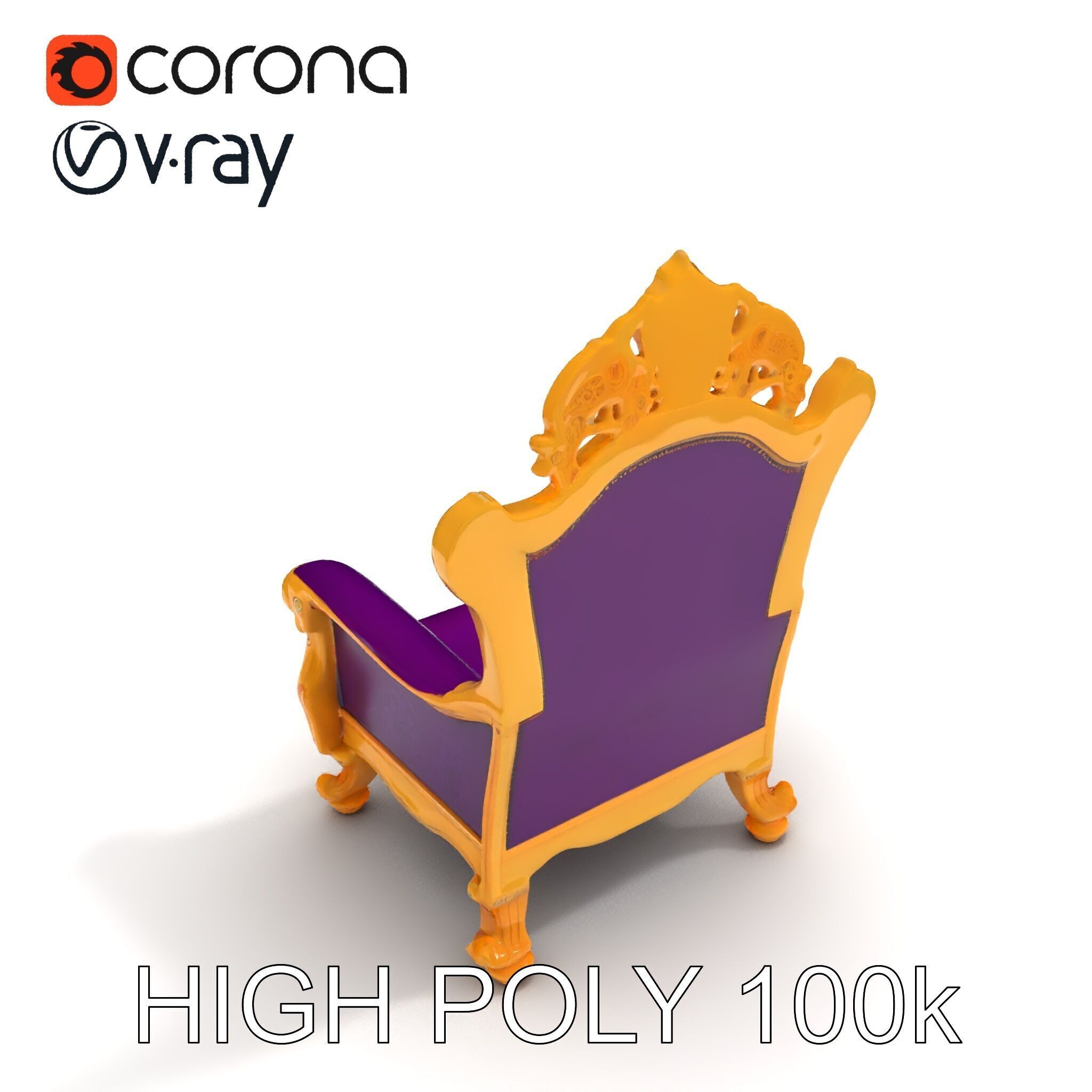 Ornate Royal Throne Chair Model Pack Low-poly 3D model_29