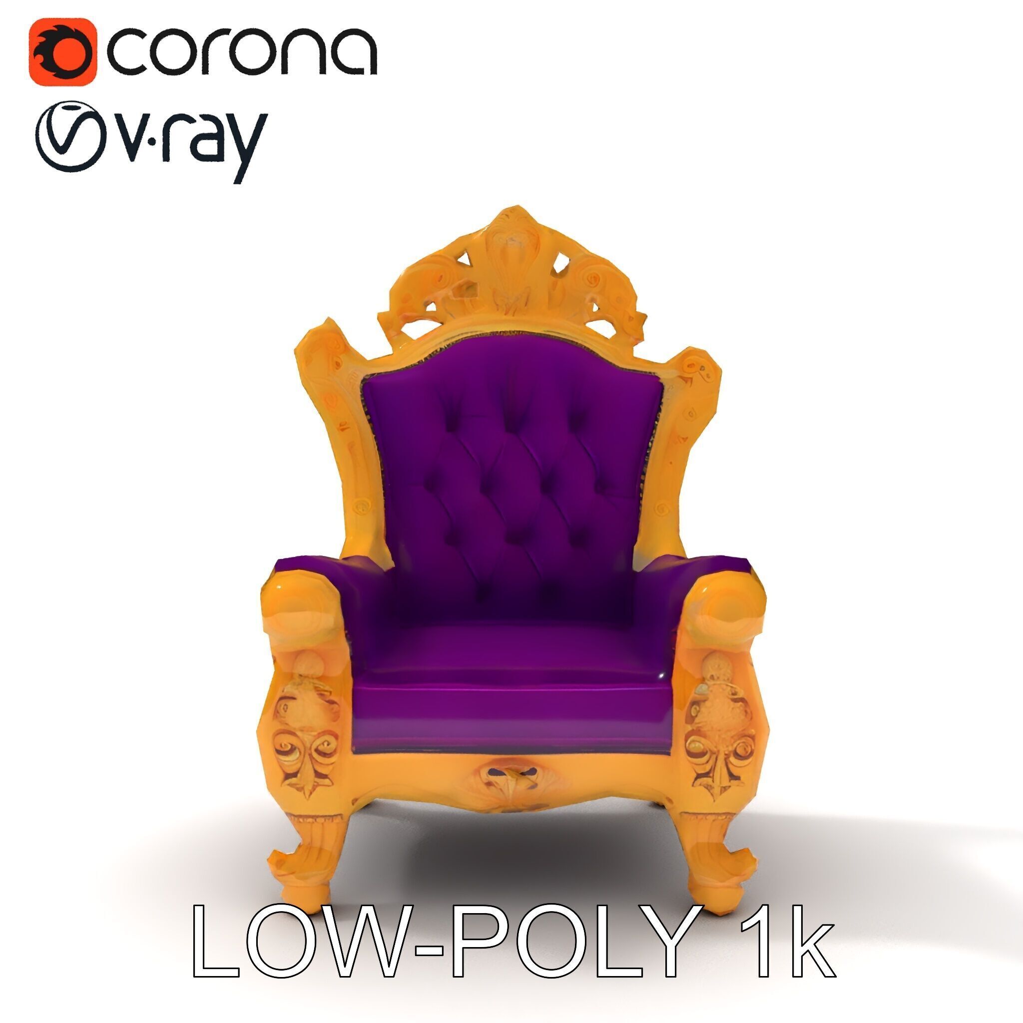 Ornate Royal Throne Chair Model Pack Low-poly 3D model_33