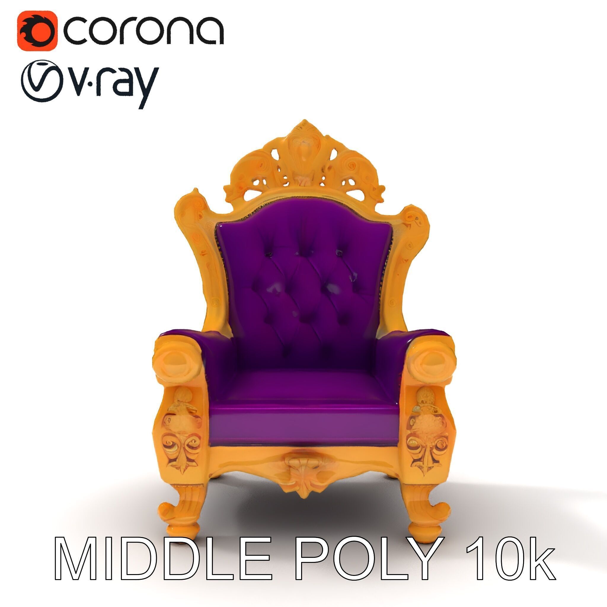 Ornate Royal Throne Chair Model Pack Low-poly 3D model_30