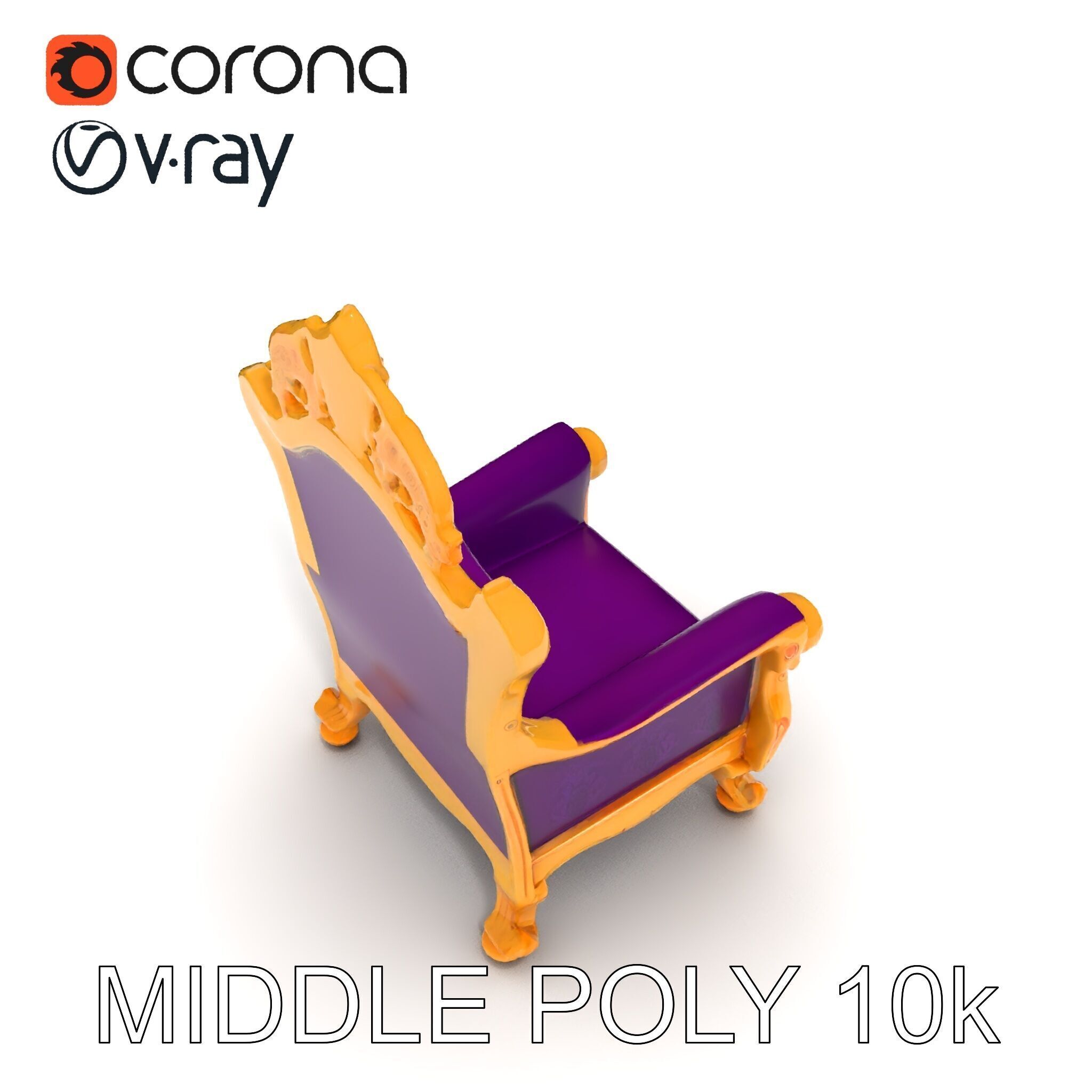 Ornate Royal Throne Chair Model Pack Low-poly 3D model_32