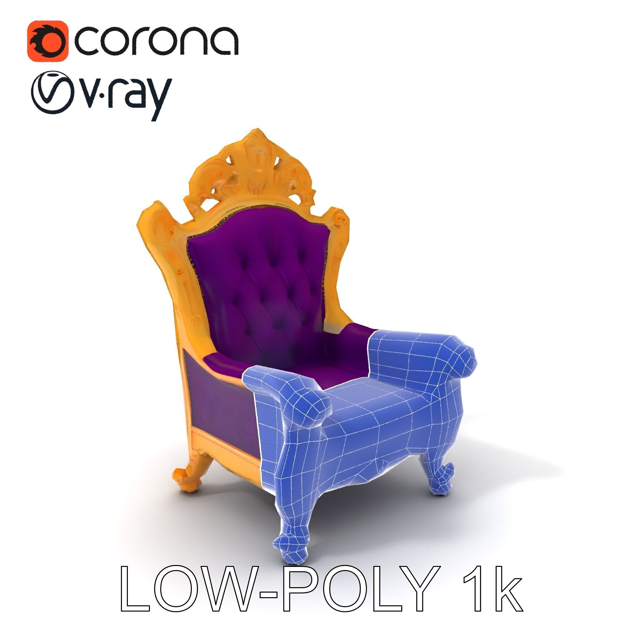 Ornate Royal Throne Chair Model Pack Low-poly 3D model_13