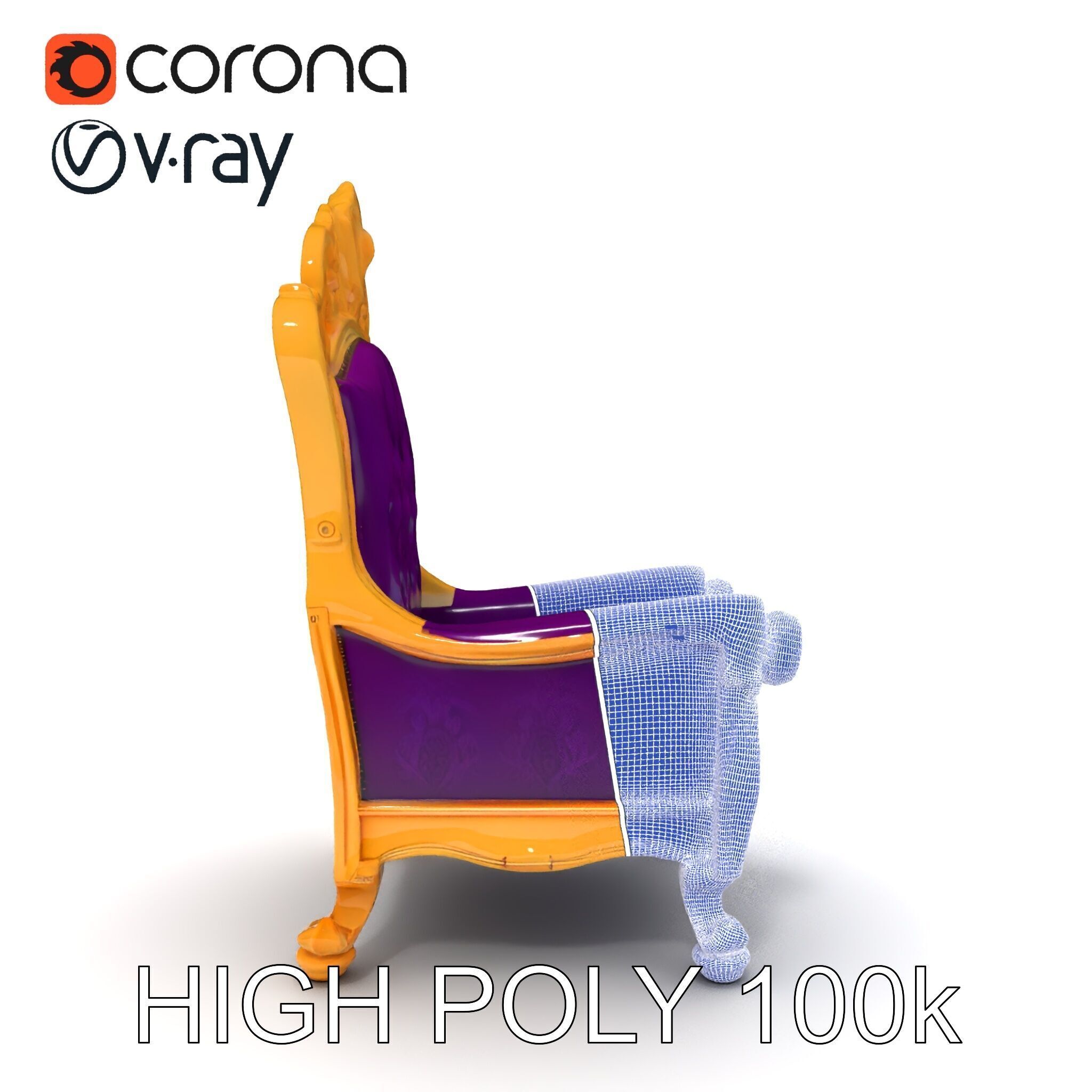 Ornate Royal Throne Chair Model Pack Low-poly 3D model_21