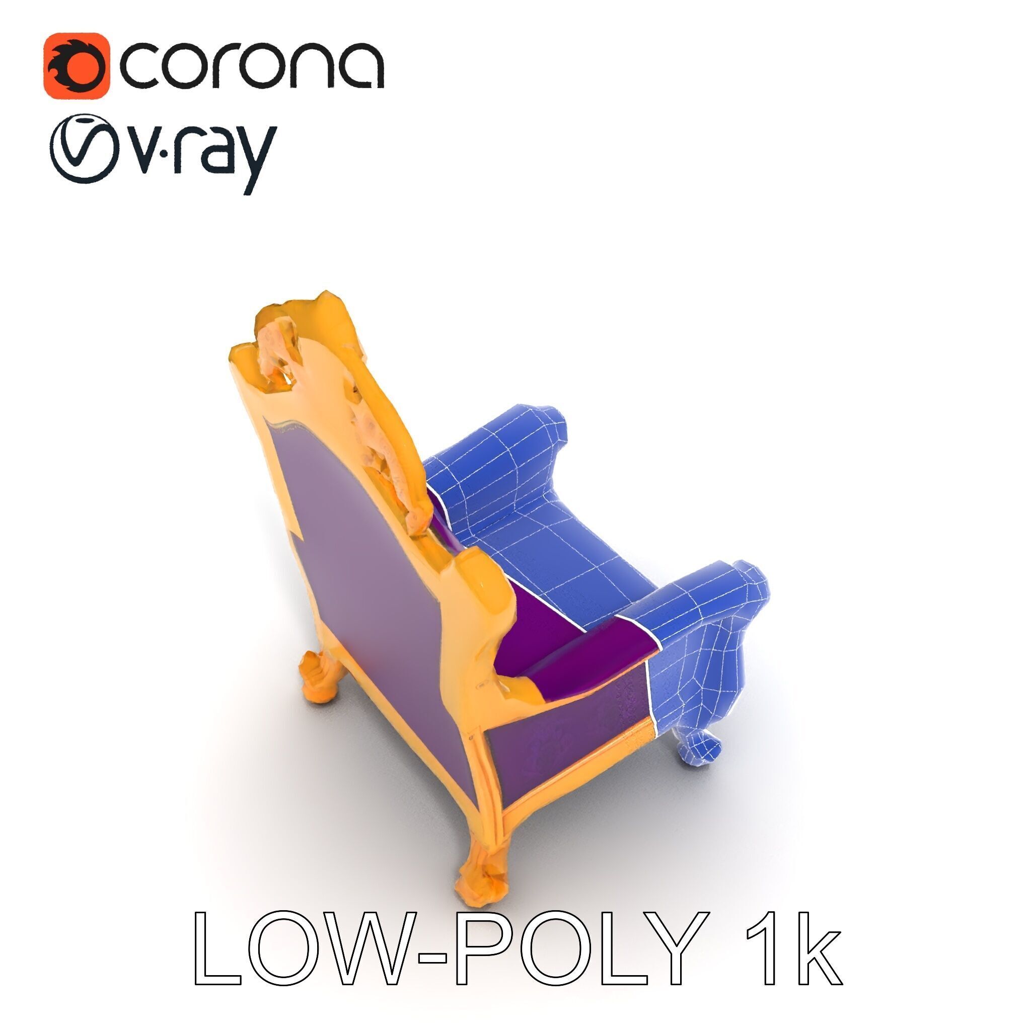 Ornate Royal Throne Chair Model Pack Low-poly 3D model_28