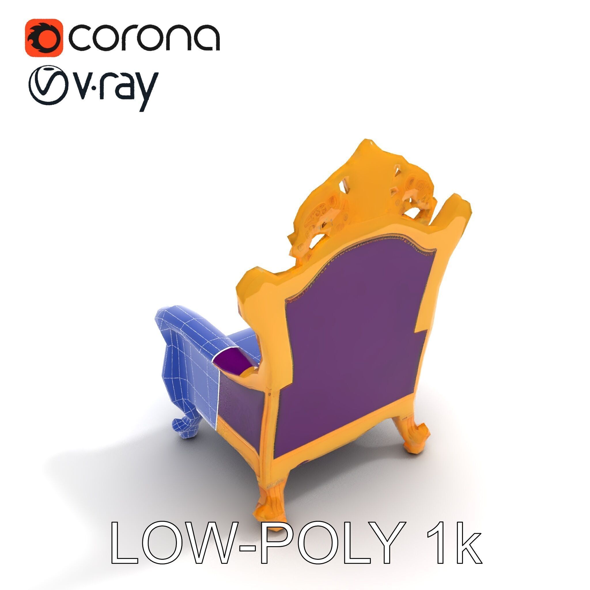 Ornate Royal Throne Chair Model Pack Low-poly 3D model_20
