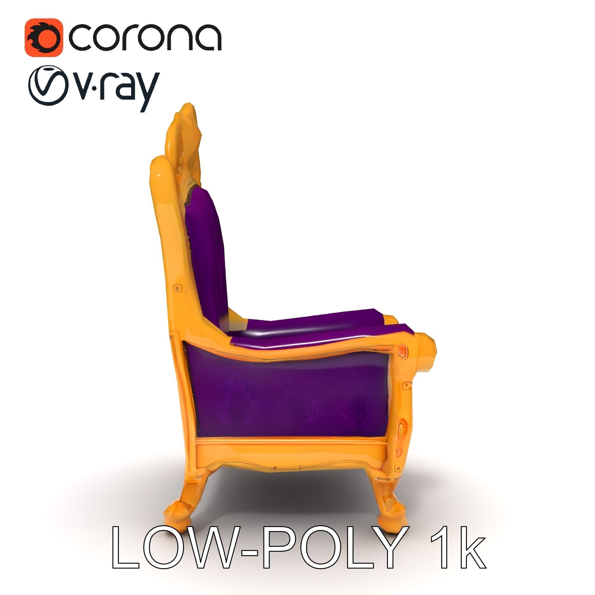 Ornate Royal Throne Chair Model Pack Low-poly 3D model_7