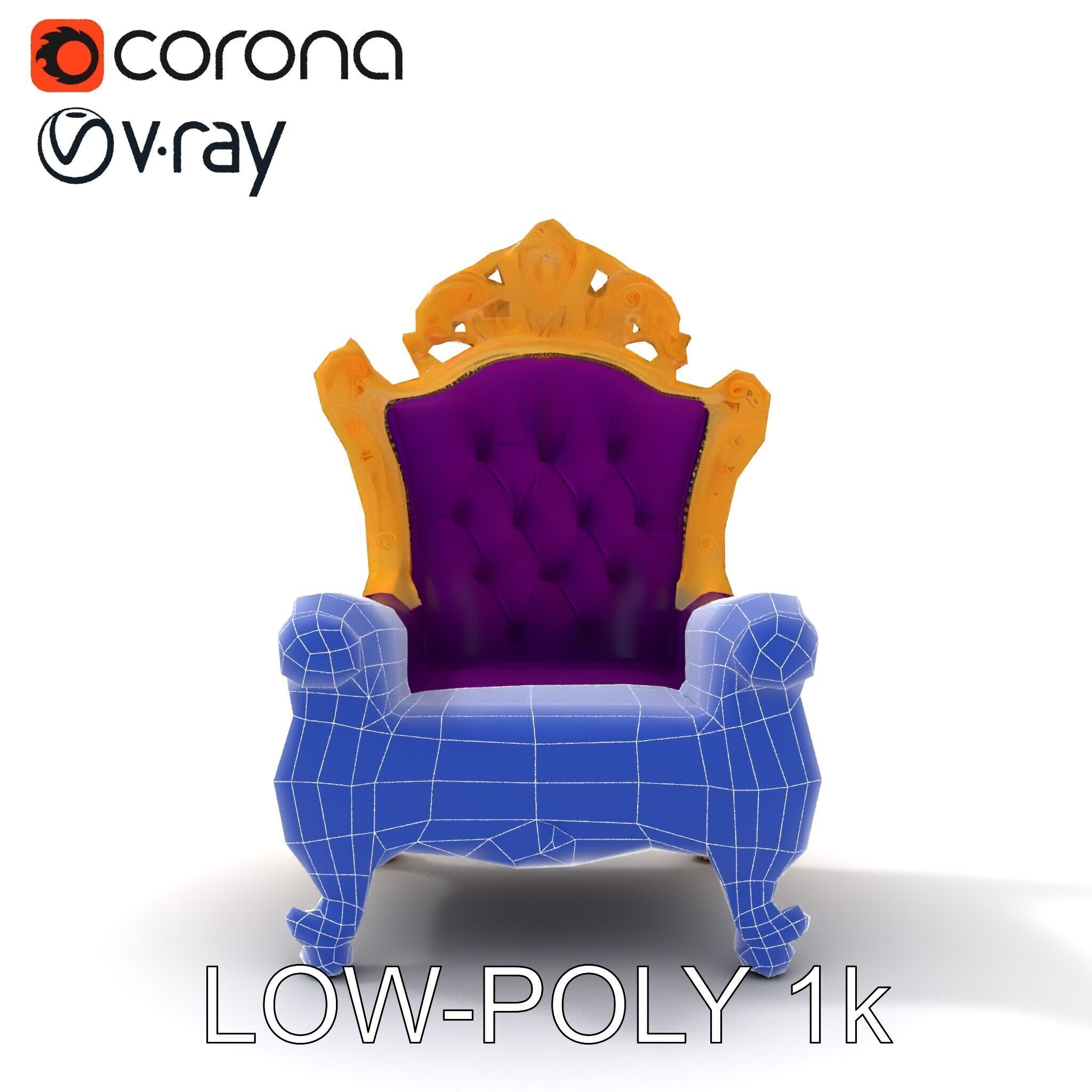 Ornate Royal Throne Chair Model Pack Low-poly 3D model_16
