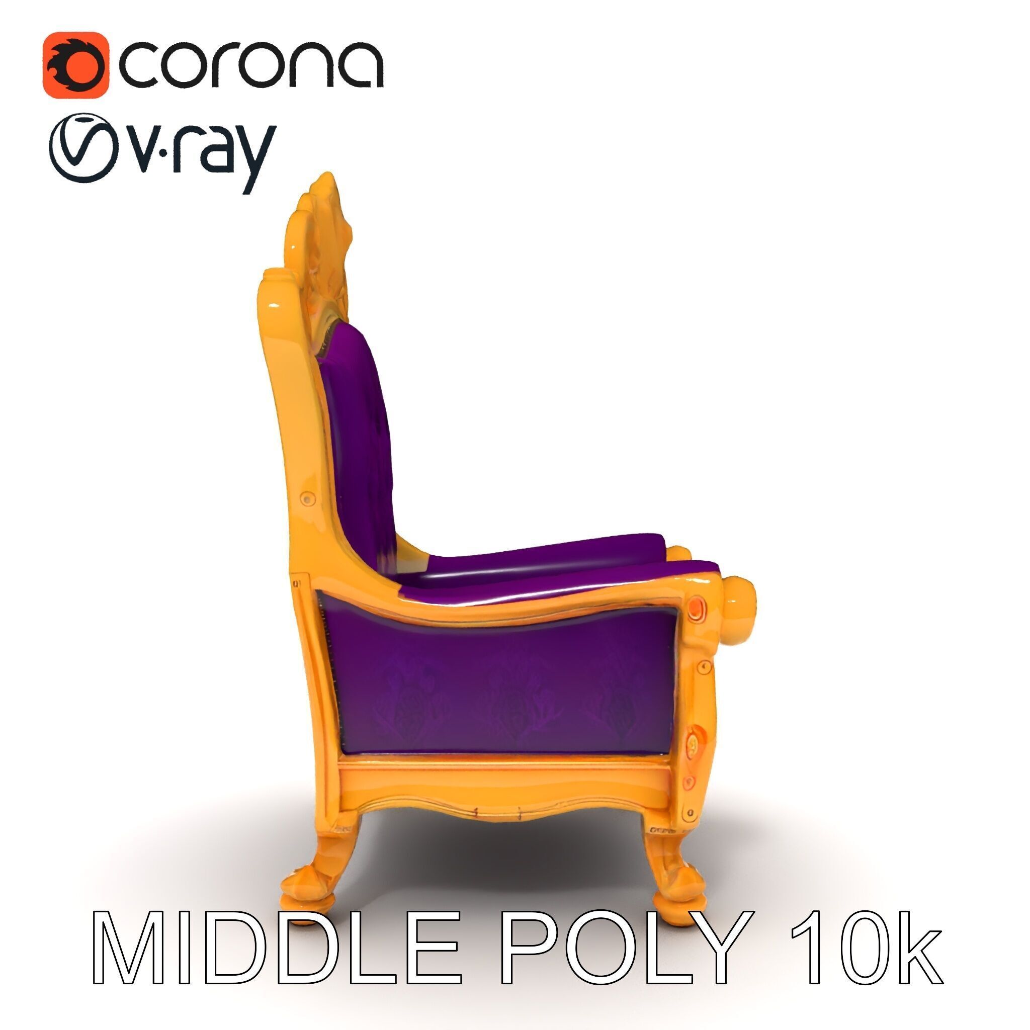 Ornate Royal Throne Chair Model Pack Low-poly 3D model_12