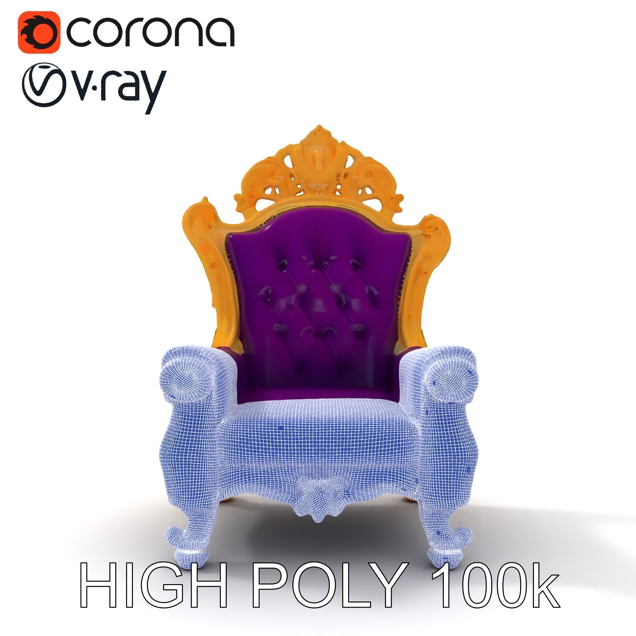Ornate Royal Throne Chair Model Pack Low-poly 3D model_26