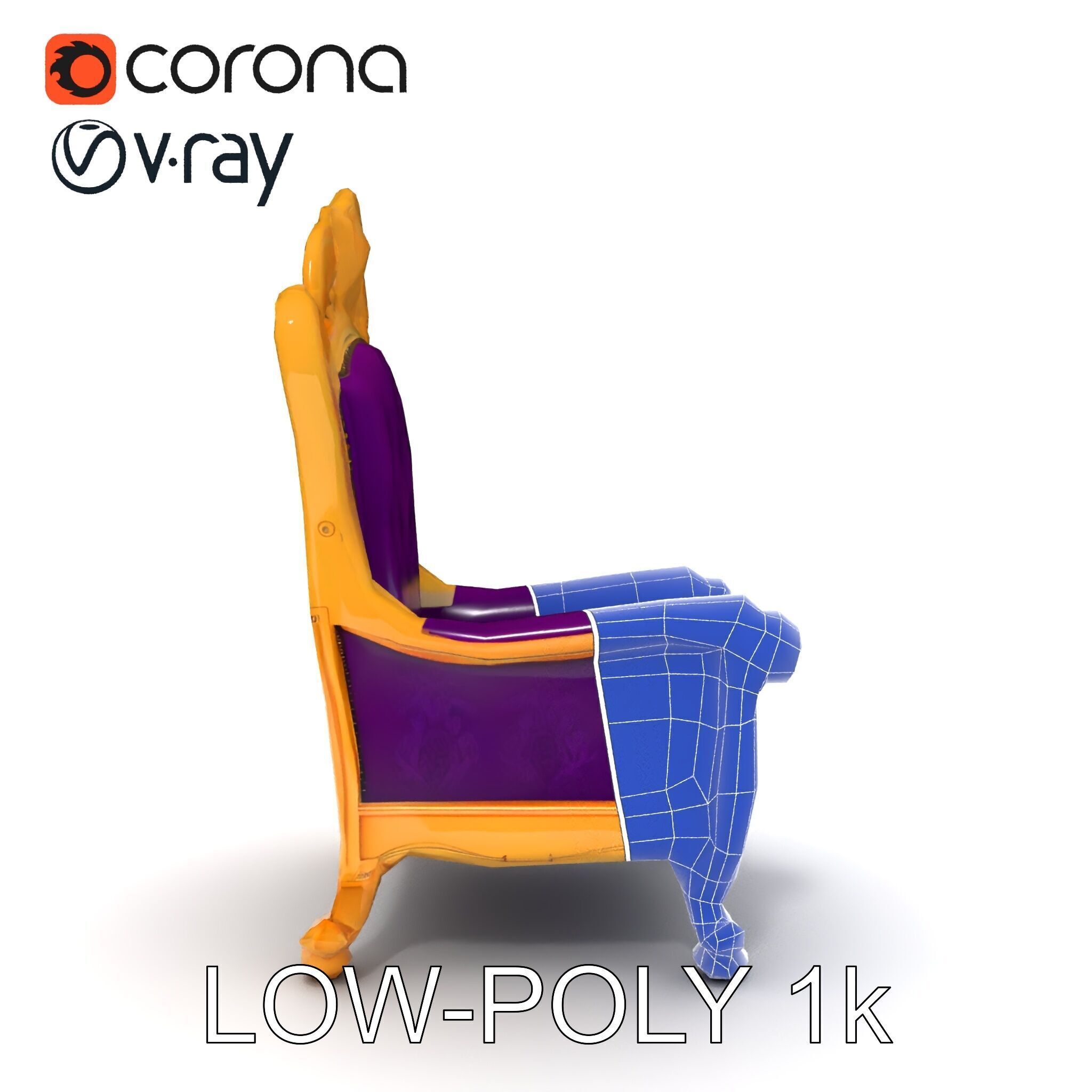 Ornate Royal Throne Chair Model Pack Low-poly 3D model_18