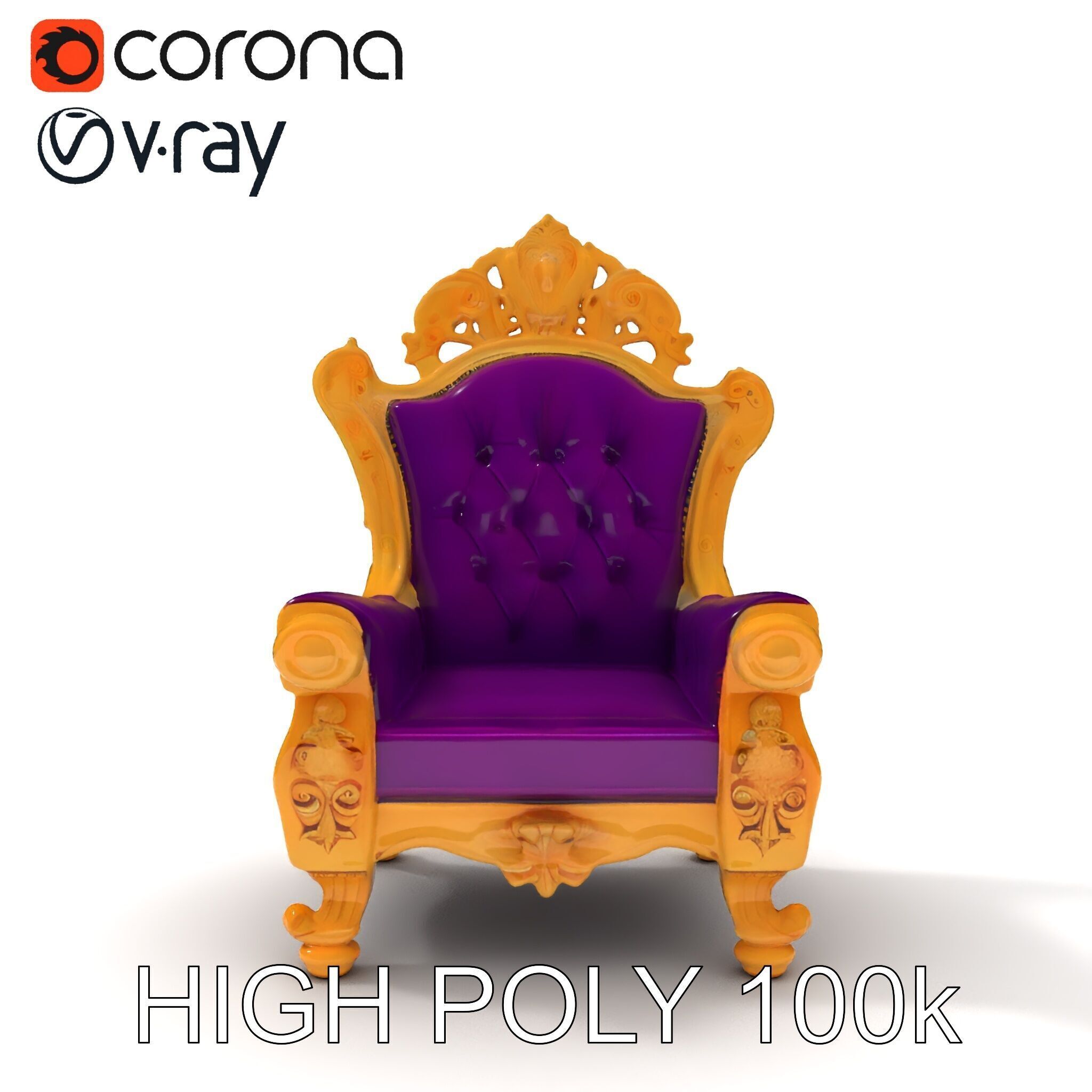 Ornate Royal Throne Chair Model Pack Low-poly 3D model_35