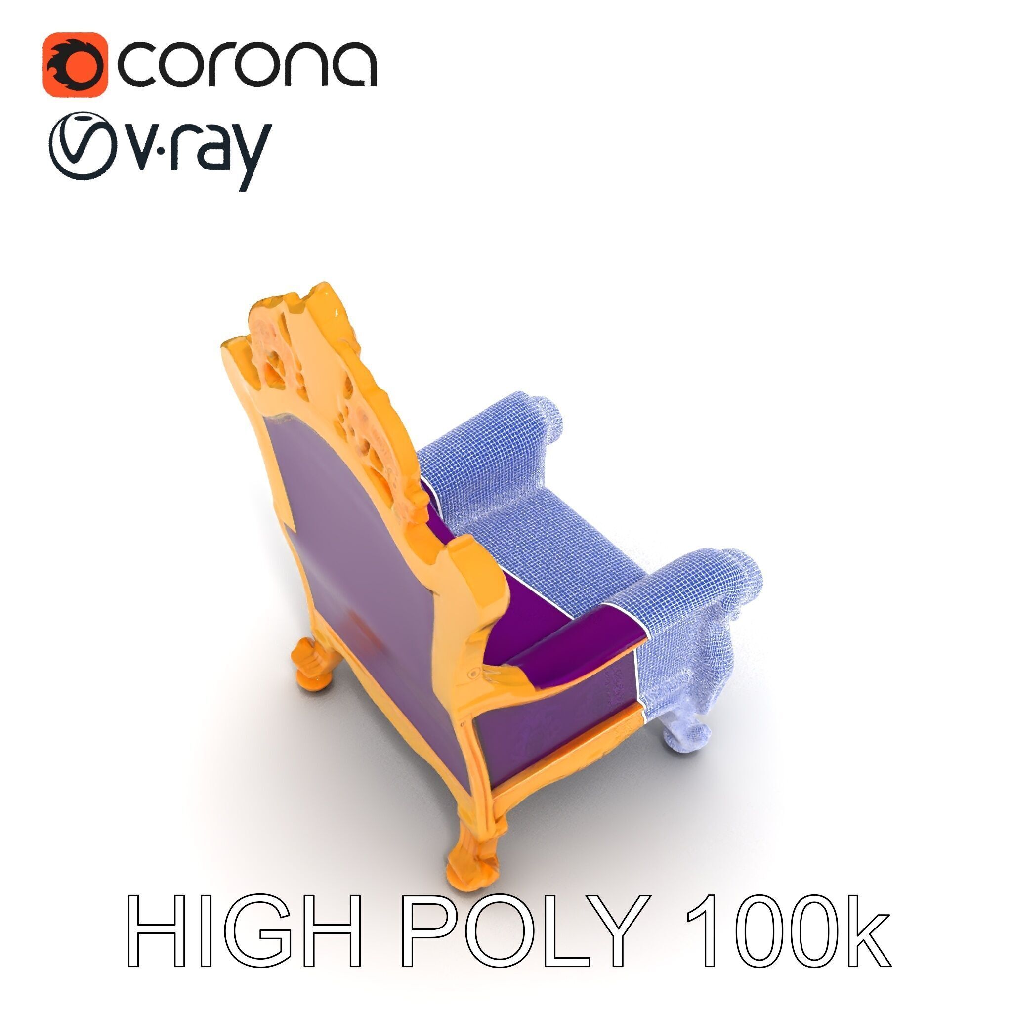 Ornate Royal Throne Chair Model Pack Low-poly 3D model_8