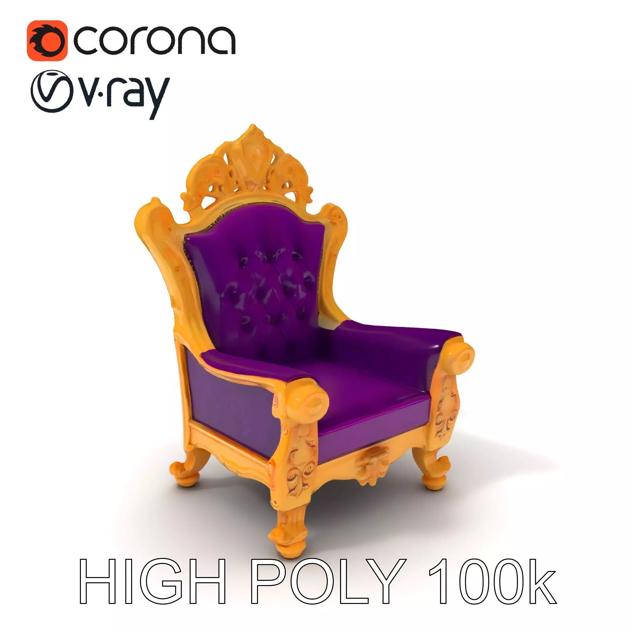 Ornate Royal Throne Chair Model Pack Low-poly 3D model_0