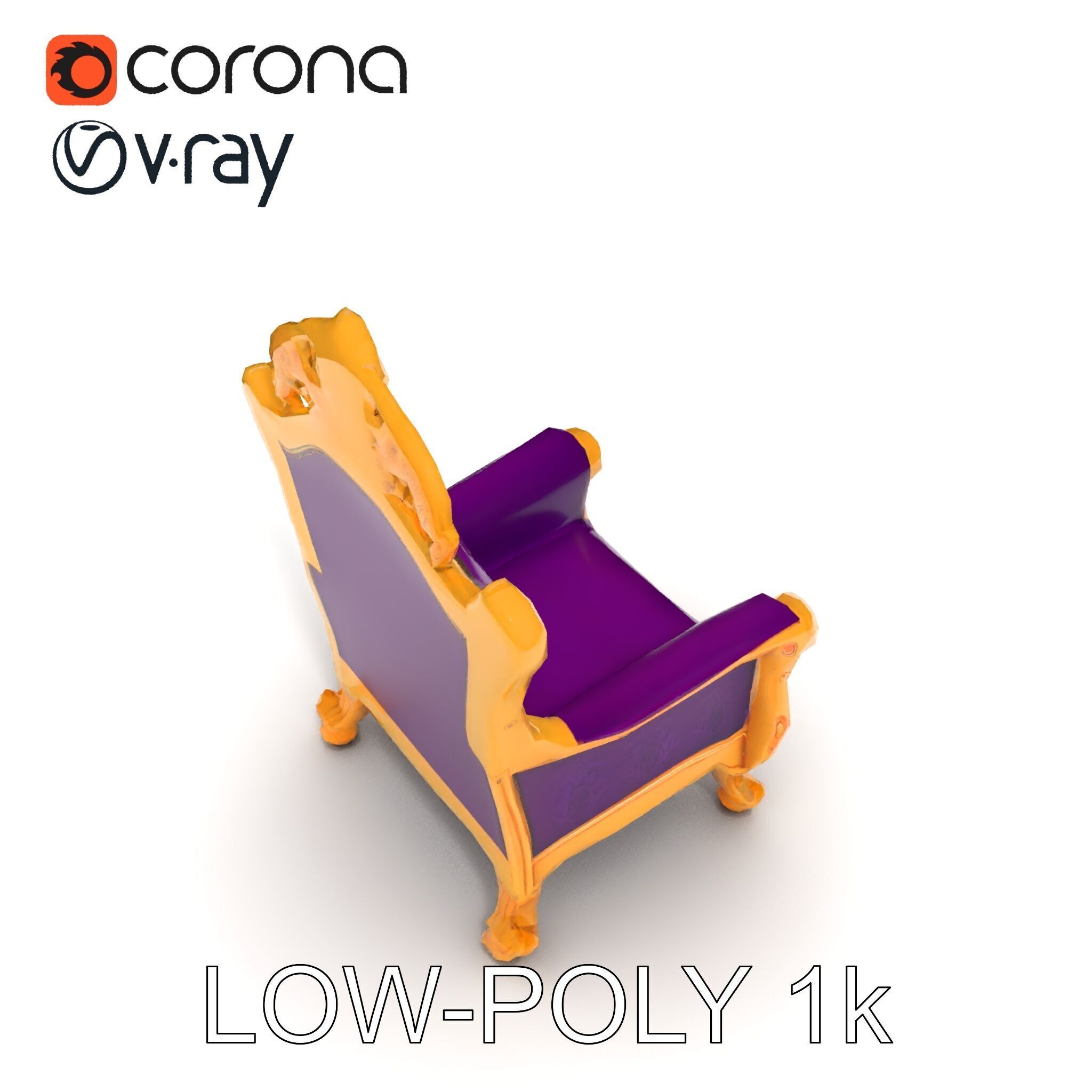 Ornate Royal Throne Chair Model Pack Low-poly 3D model_31