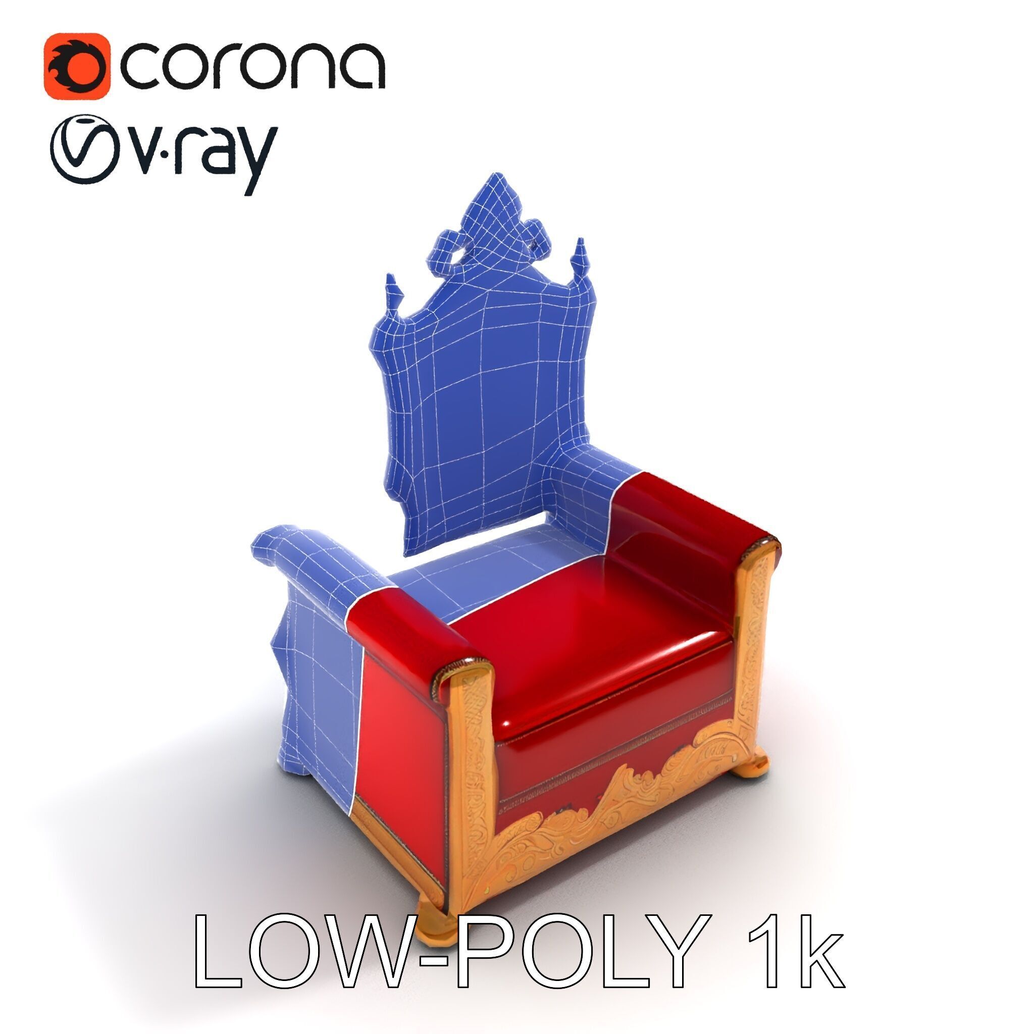 Royal Throne Chair Model Pack Low-poly 3D model_15