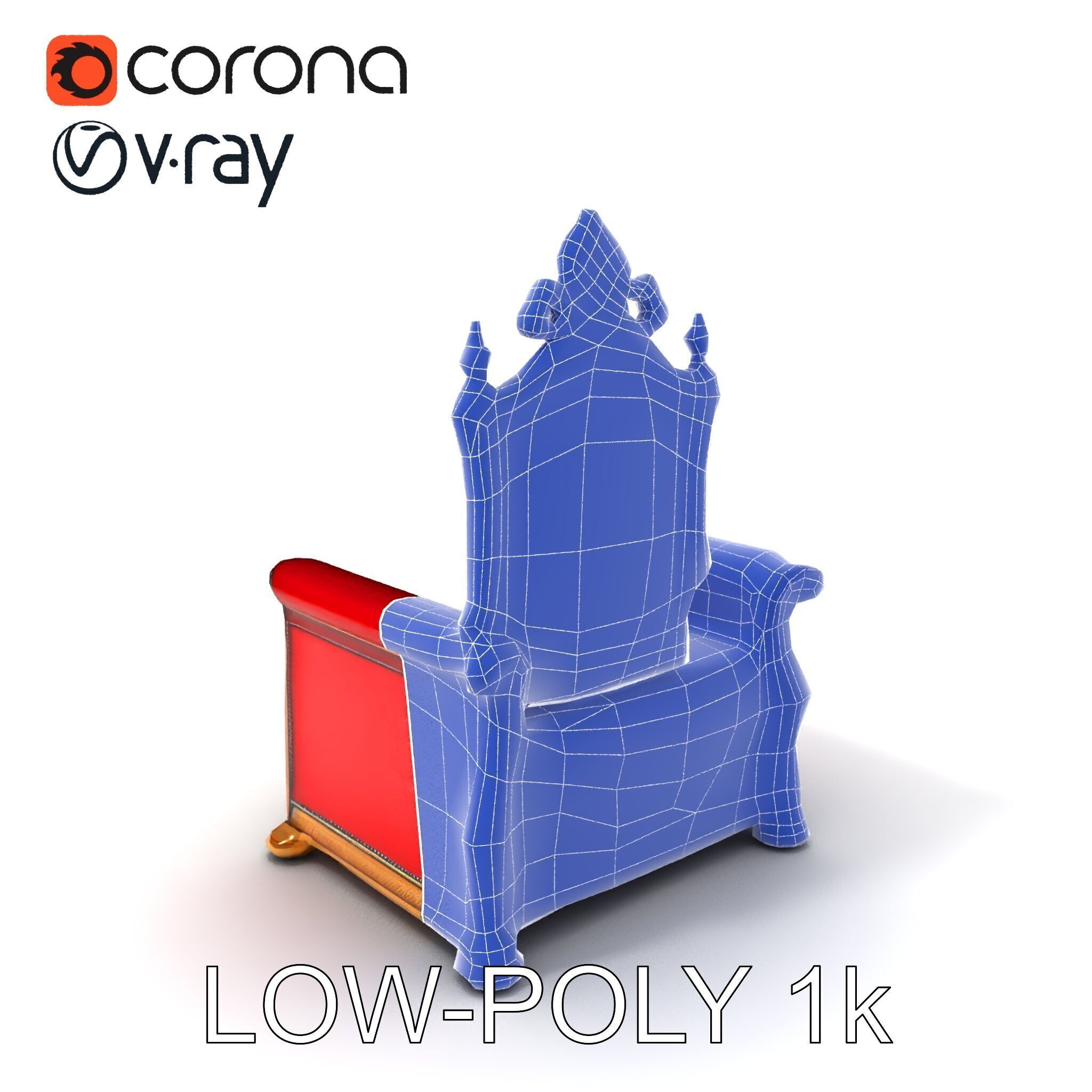 Royal Throne Chair Model Pack Low-poly 3D model_26