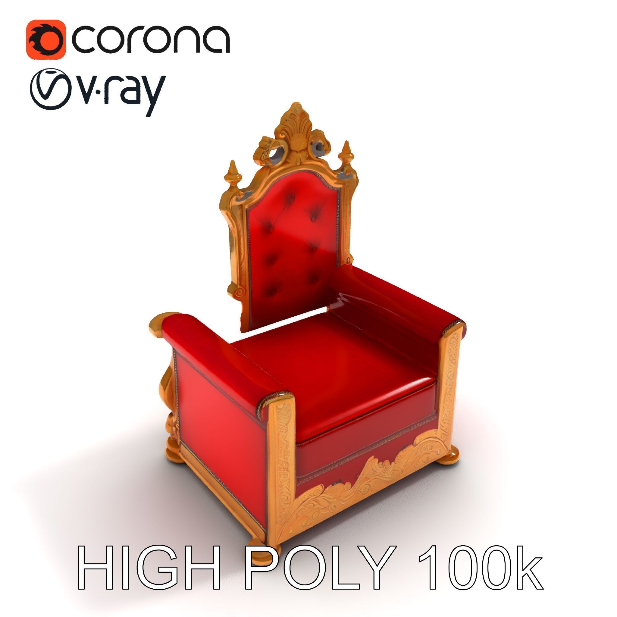 Royal Throne Chair Model Pack Low-poly 3D model_8