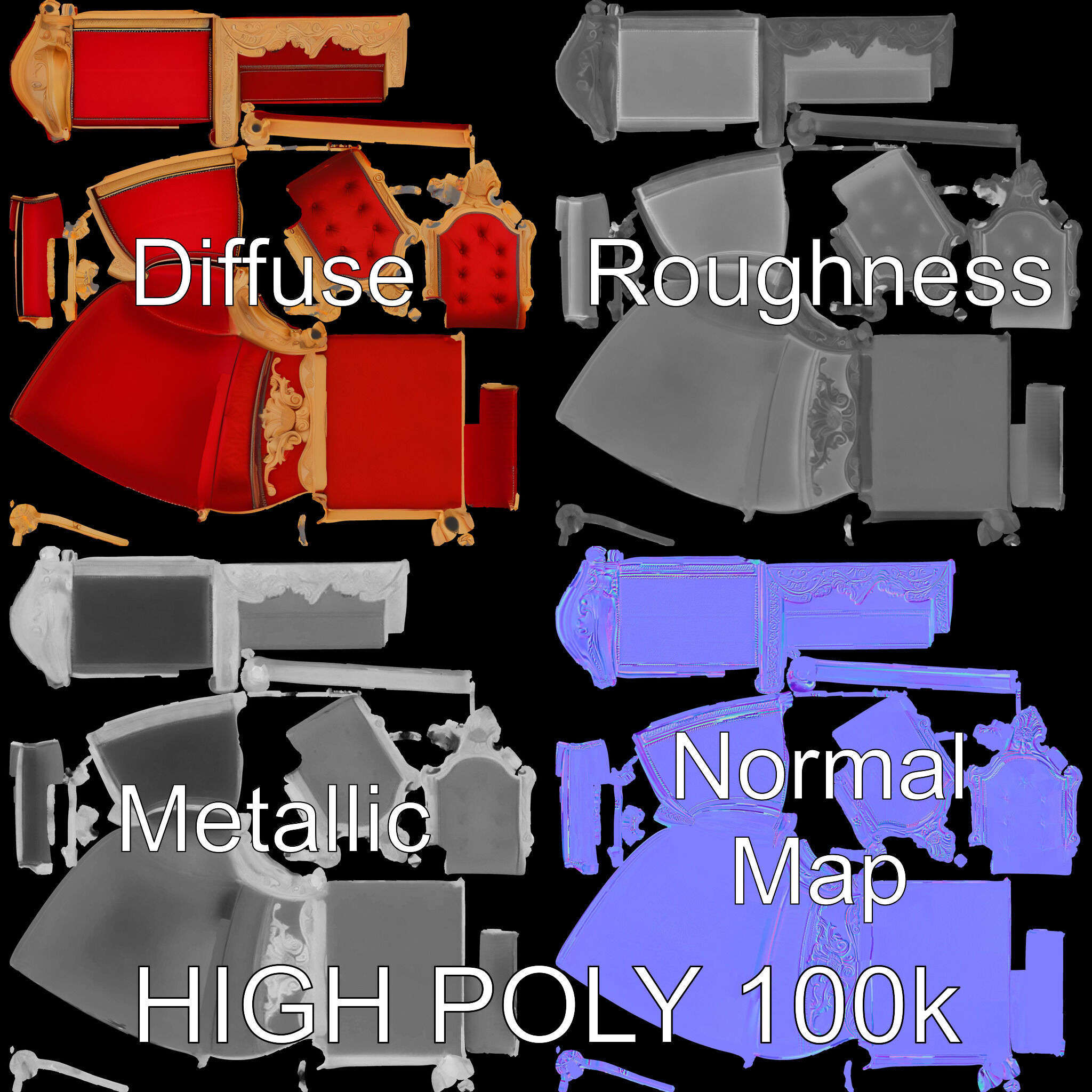 Royal Throne Chair Model Pack Low-poly 3D model_2