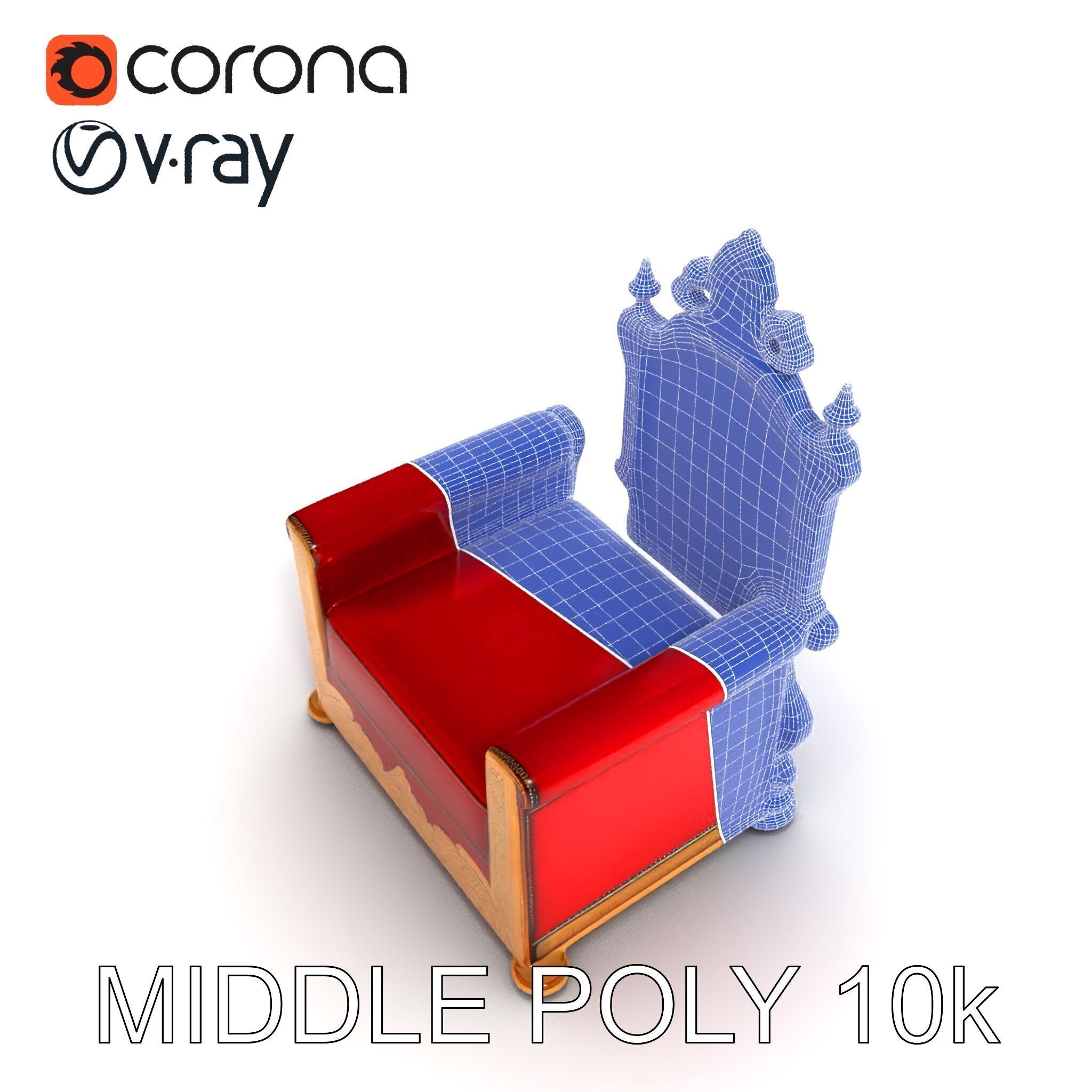 Royal Throne Chair Model Pack Low-poly 3D model_9
