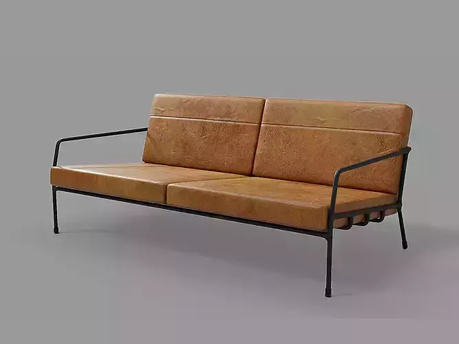 Designer 2 seat couch with light leather cushions 3D Model