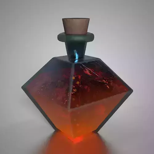 Fantasy Orange Fire Potion Stylized Diamond Glass Bottle Low-poly 3D model