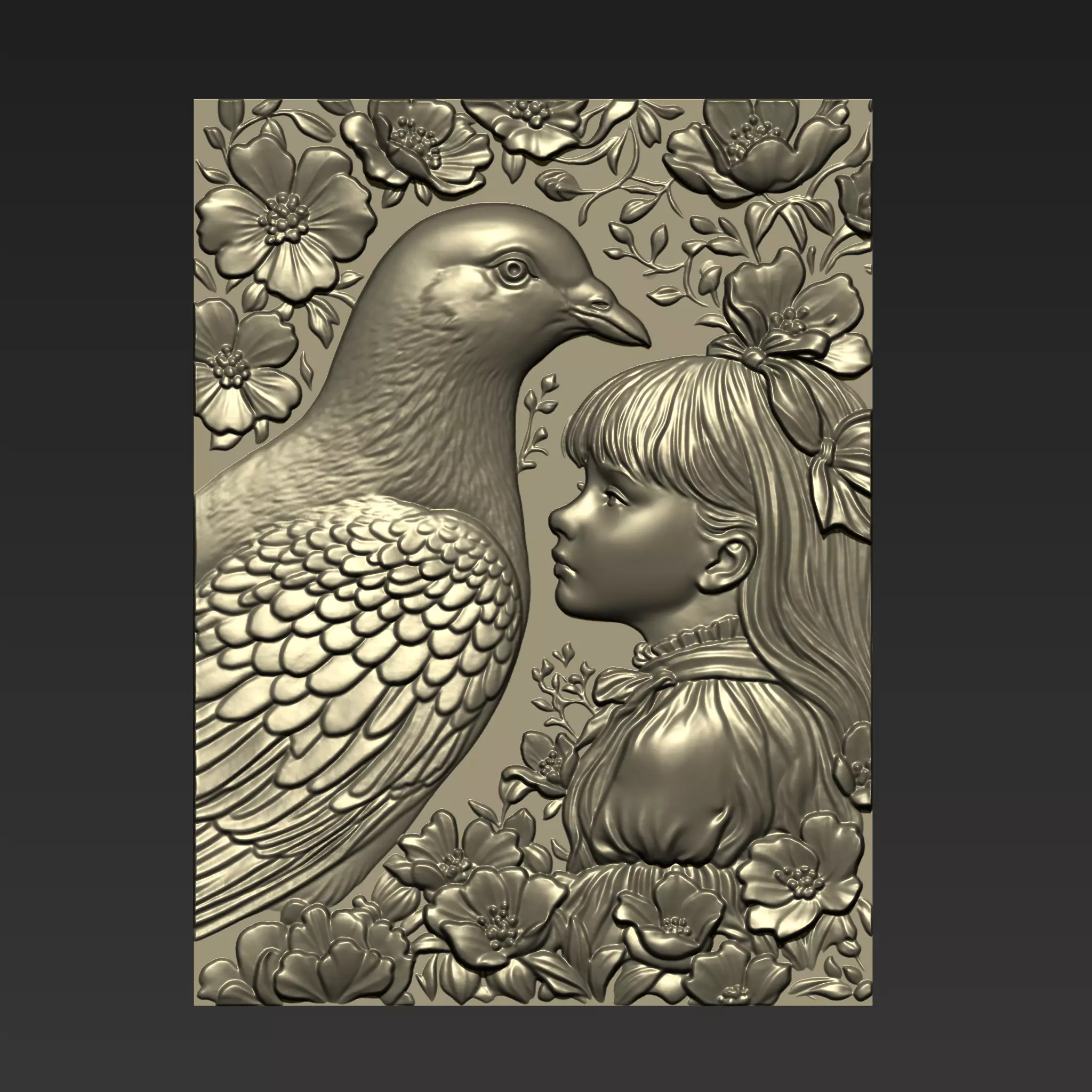 A Little Girl and Pigeon A68 3D print model