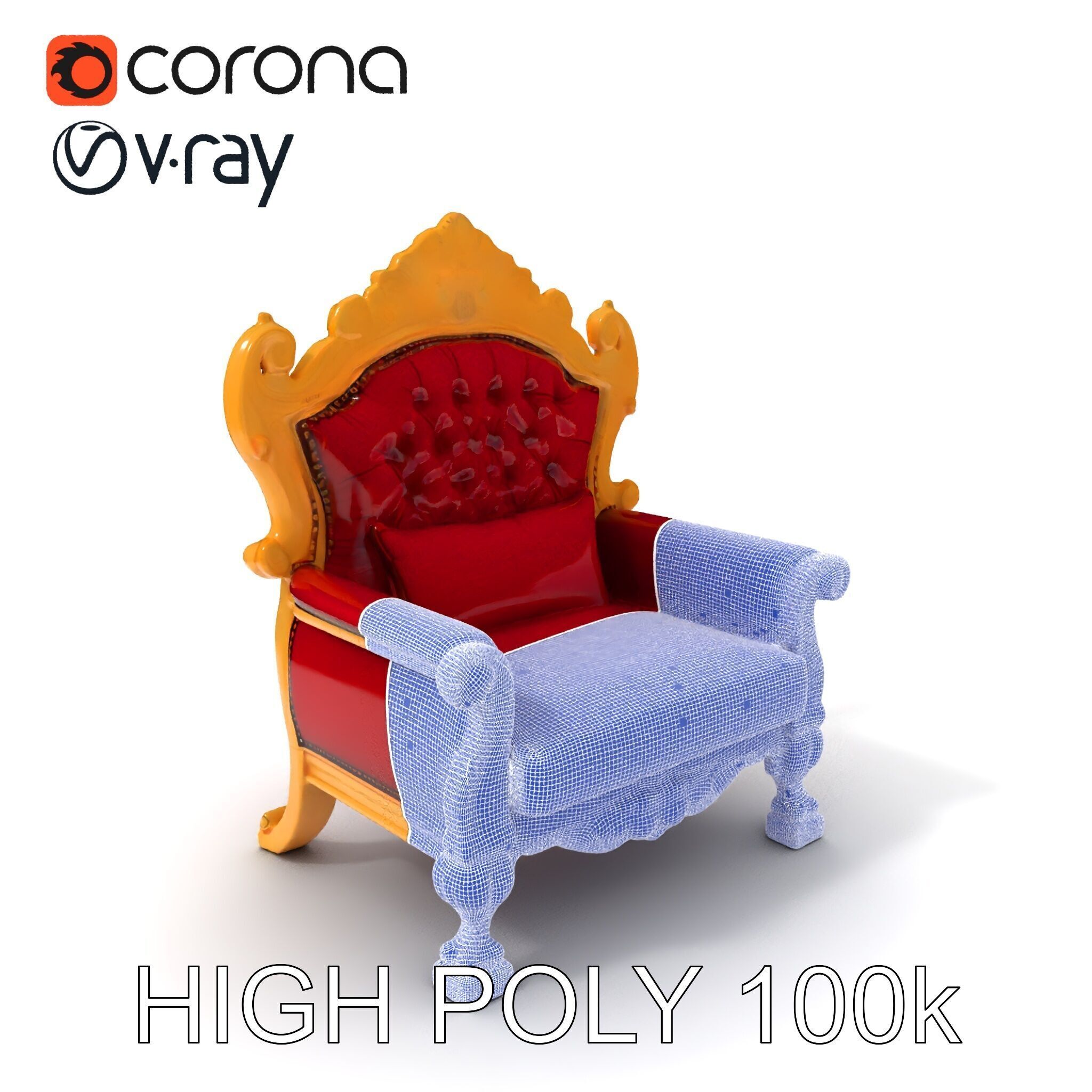 Royal Throne Chair Model Pack  Detailed and Ornate Design Low-poly 3D model_3
