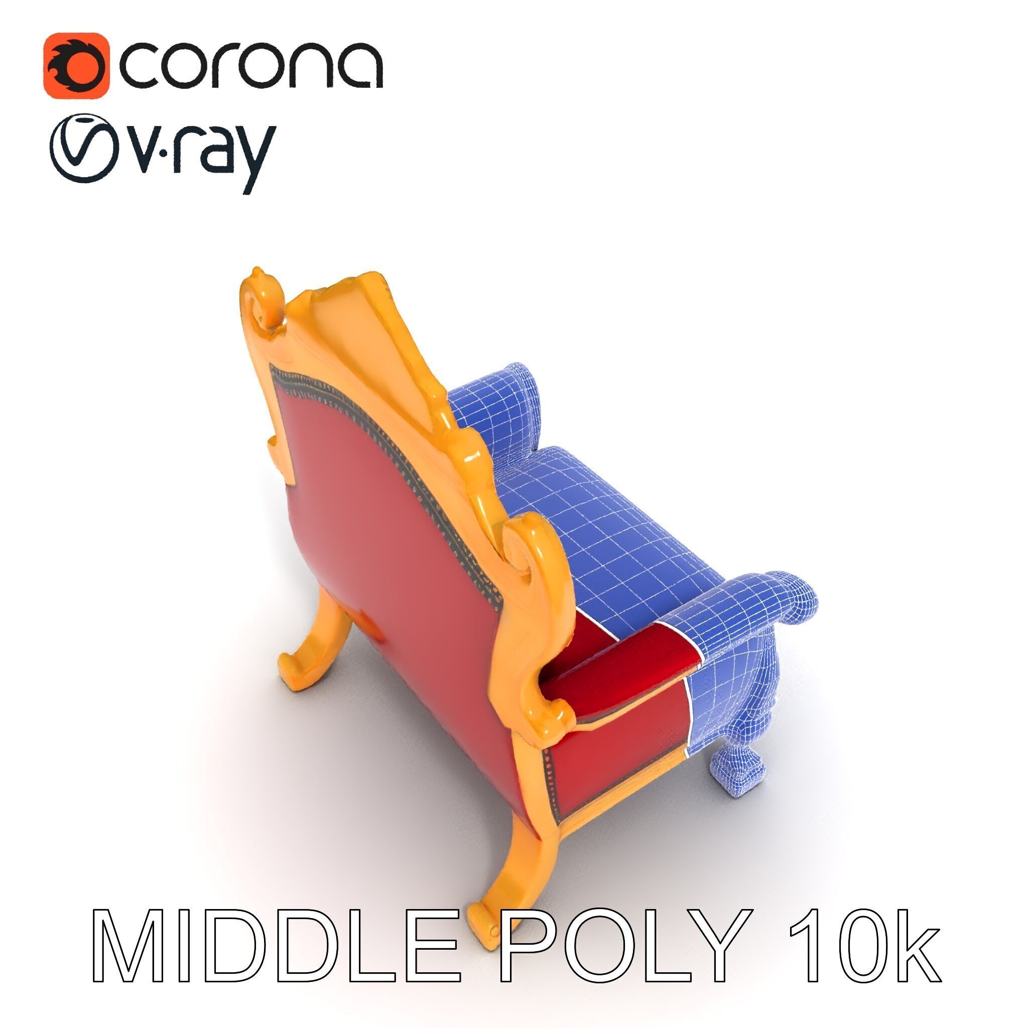 Royal Throne Chair Model Pack  Detailed and Ornate Design Low-poly 3D model_32