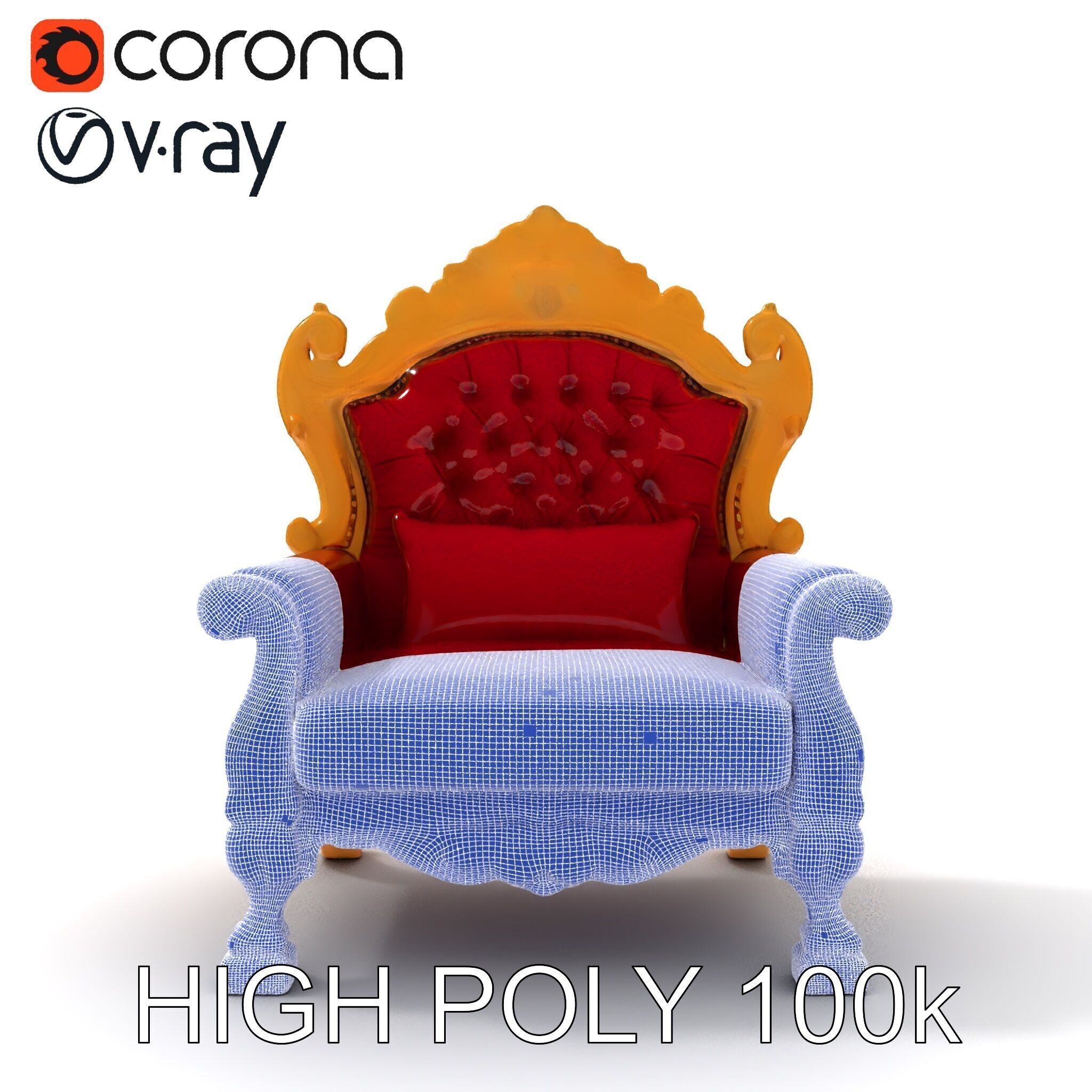 Royal Throne Chair Model Pack  Detailed and Ornate Design Low-poly 3D model_11