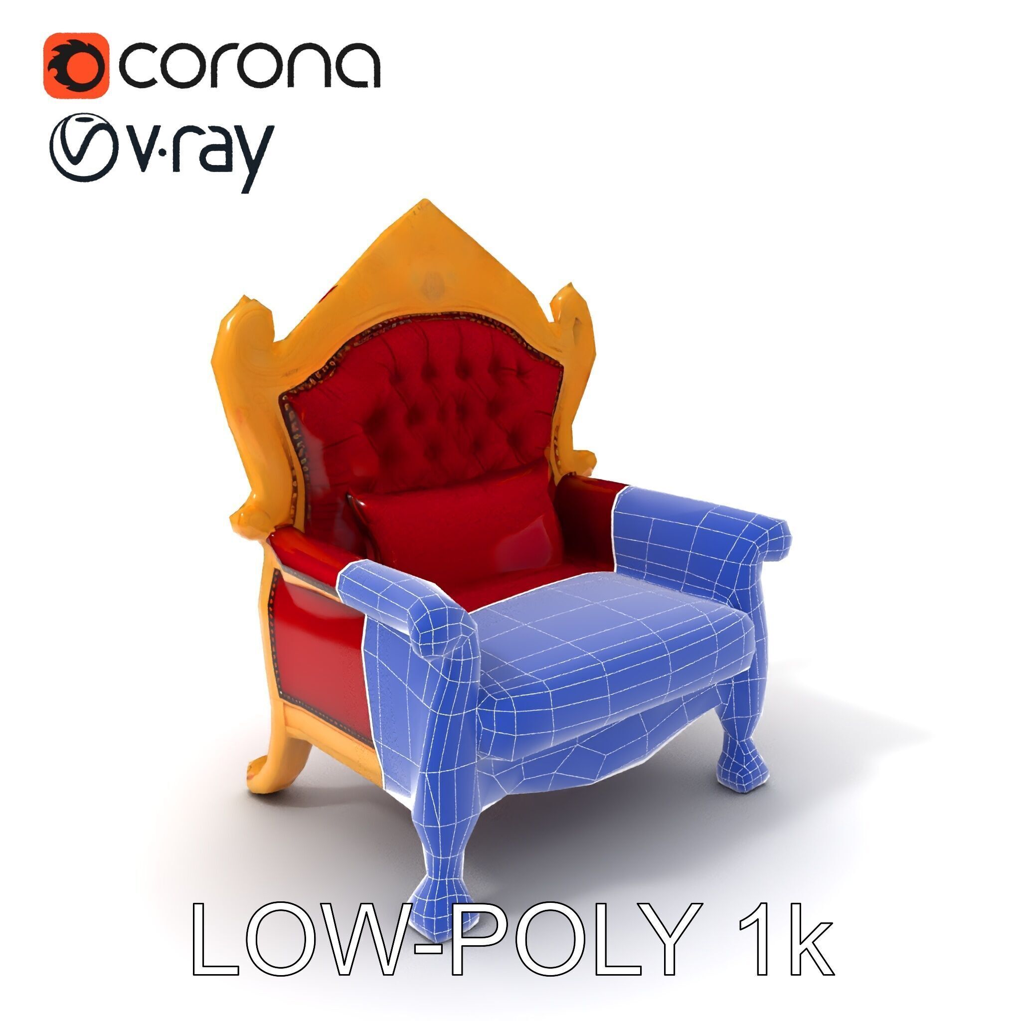 Royal Throne Chair Model Pack  Detailed and Ornate Design Low-poly 3D model_33