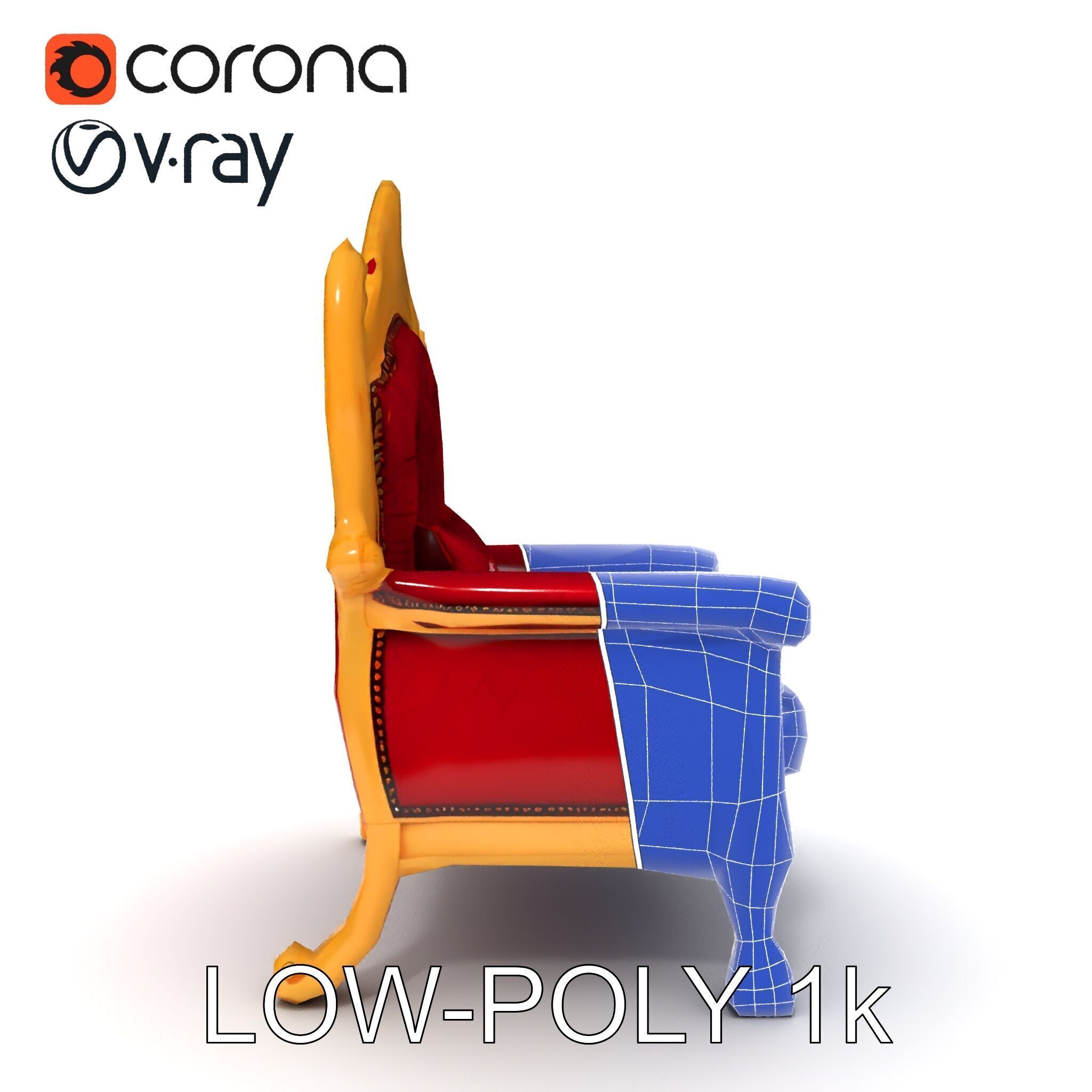 Royal Throne Chair Model Pack  Detailed and Ornate Design Low-poly 3D model_10