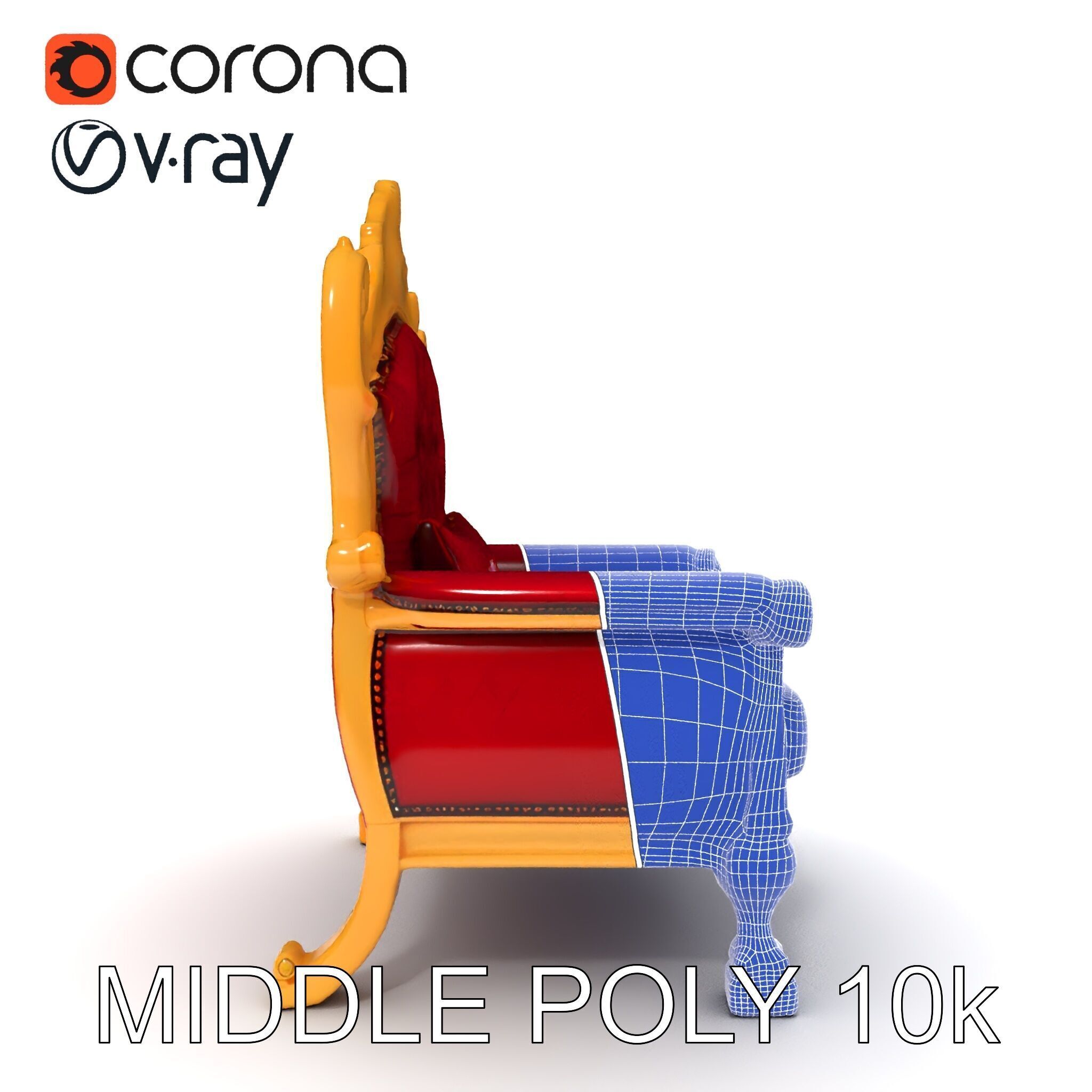 Royal Throne Chair Model Pack  Detailed and Ornate Design Low-poly 3D model_30