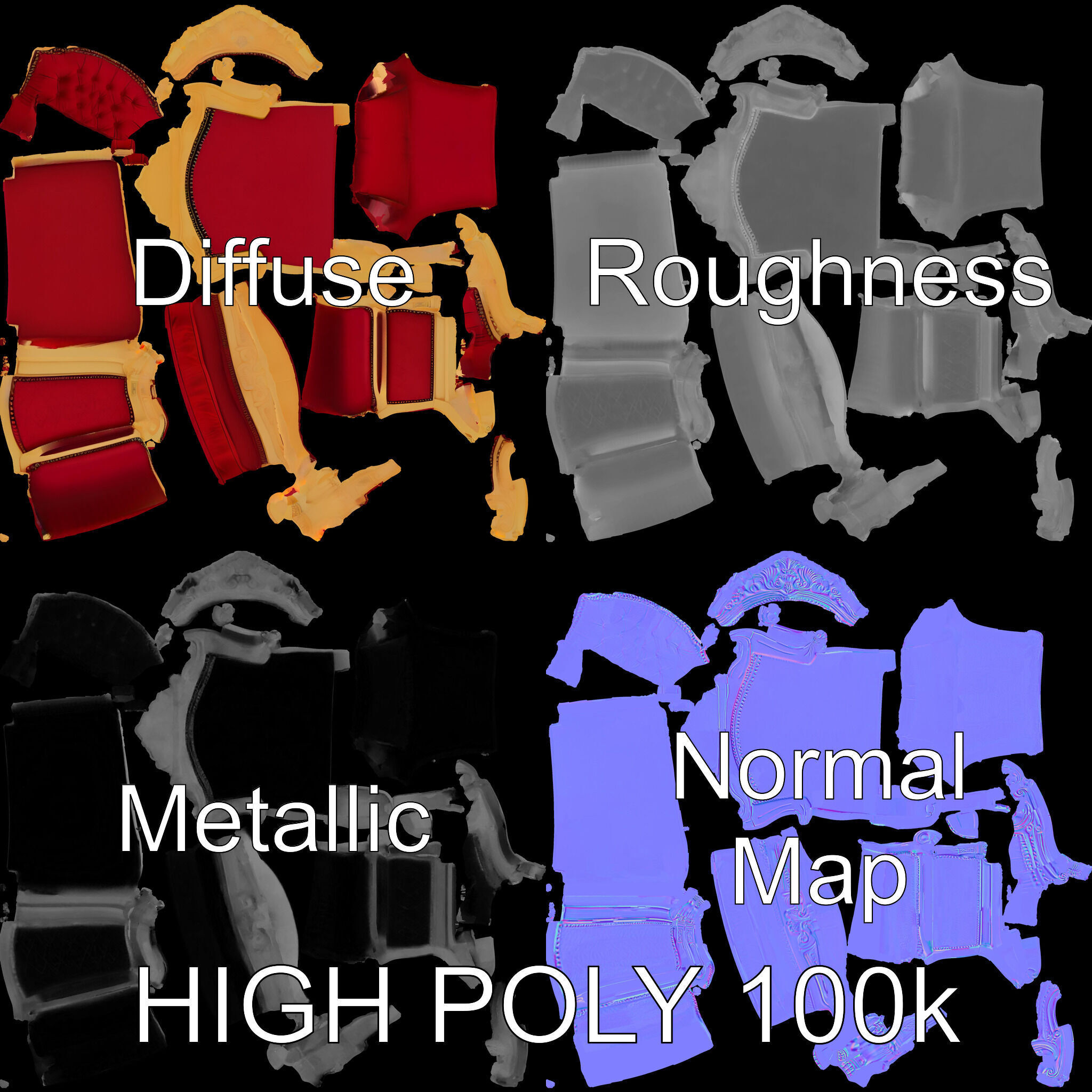 Royal Throne Chair Model Pack  Detailed and Ornate Design Low-poly 3D model_2