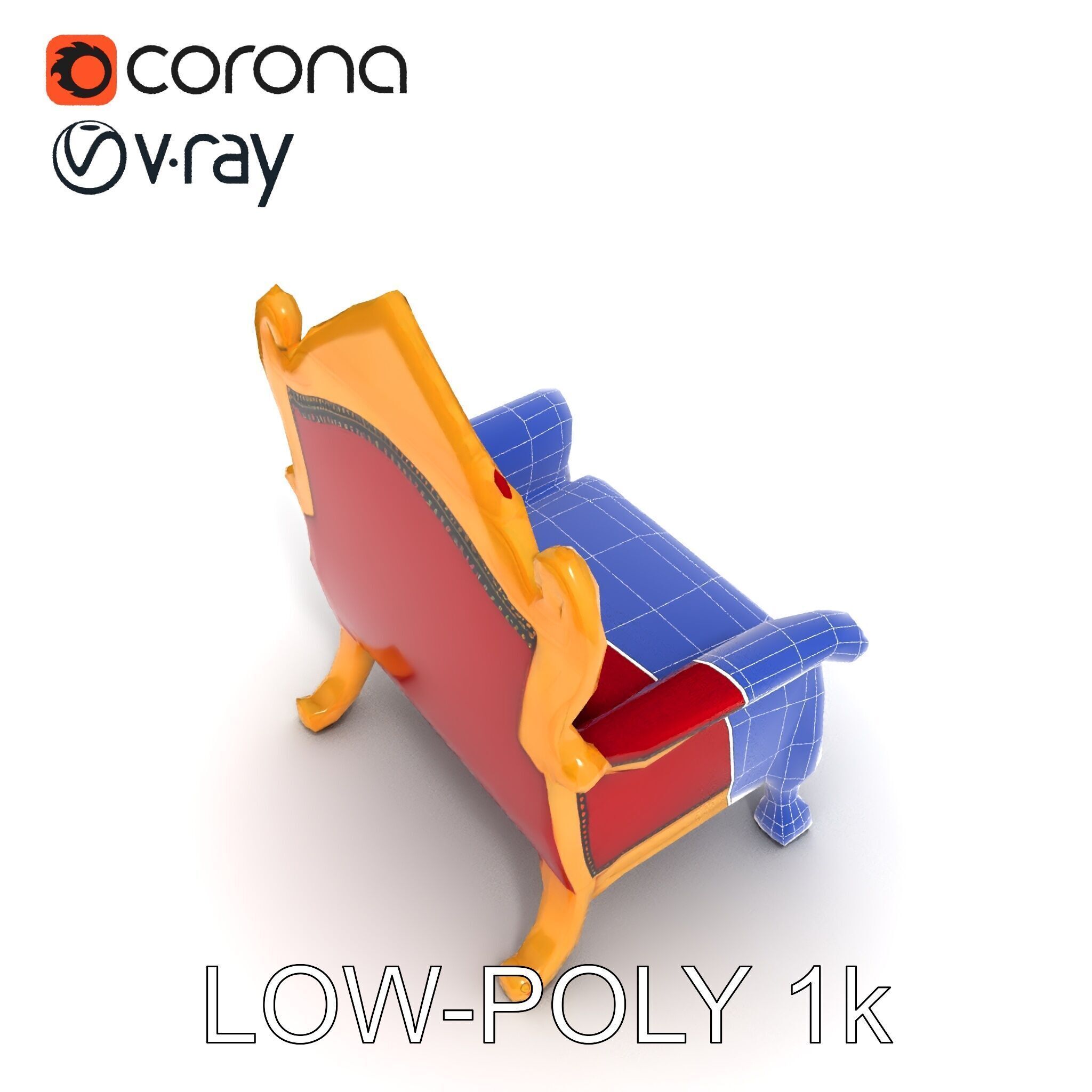 Royal Throne Chair Model Pack  Detailed and Ornate Design Low-poly 3D model_23