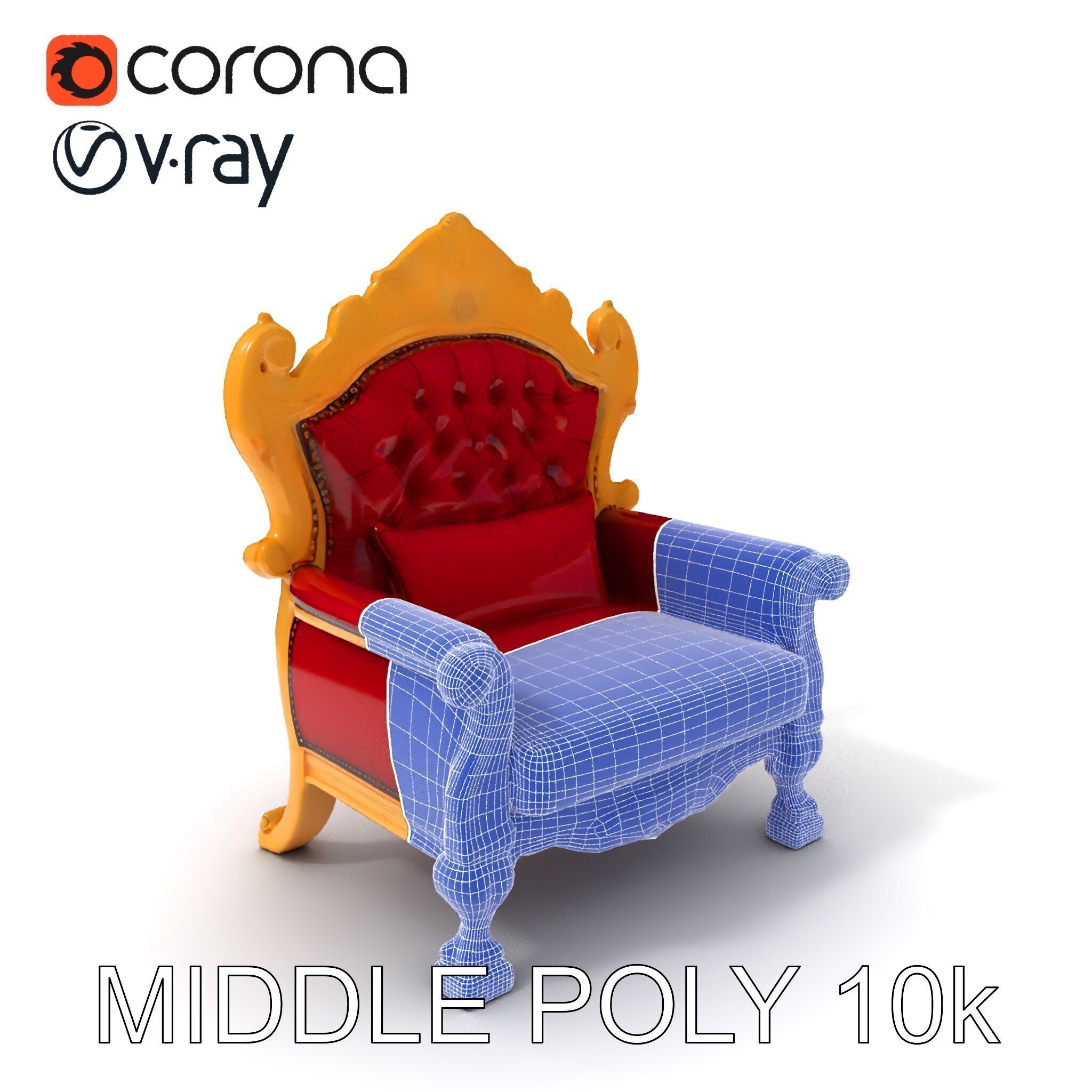 Royal Throne Chair Model Pack  Detailed and Ornate Design Low-poly 3D model_17