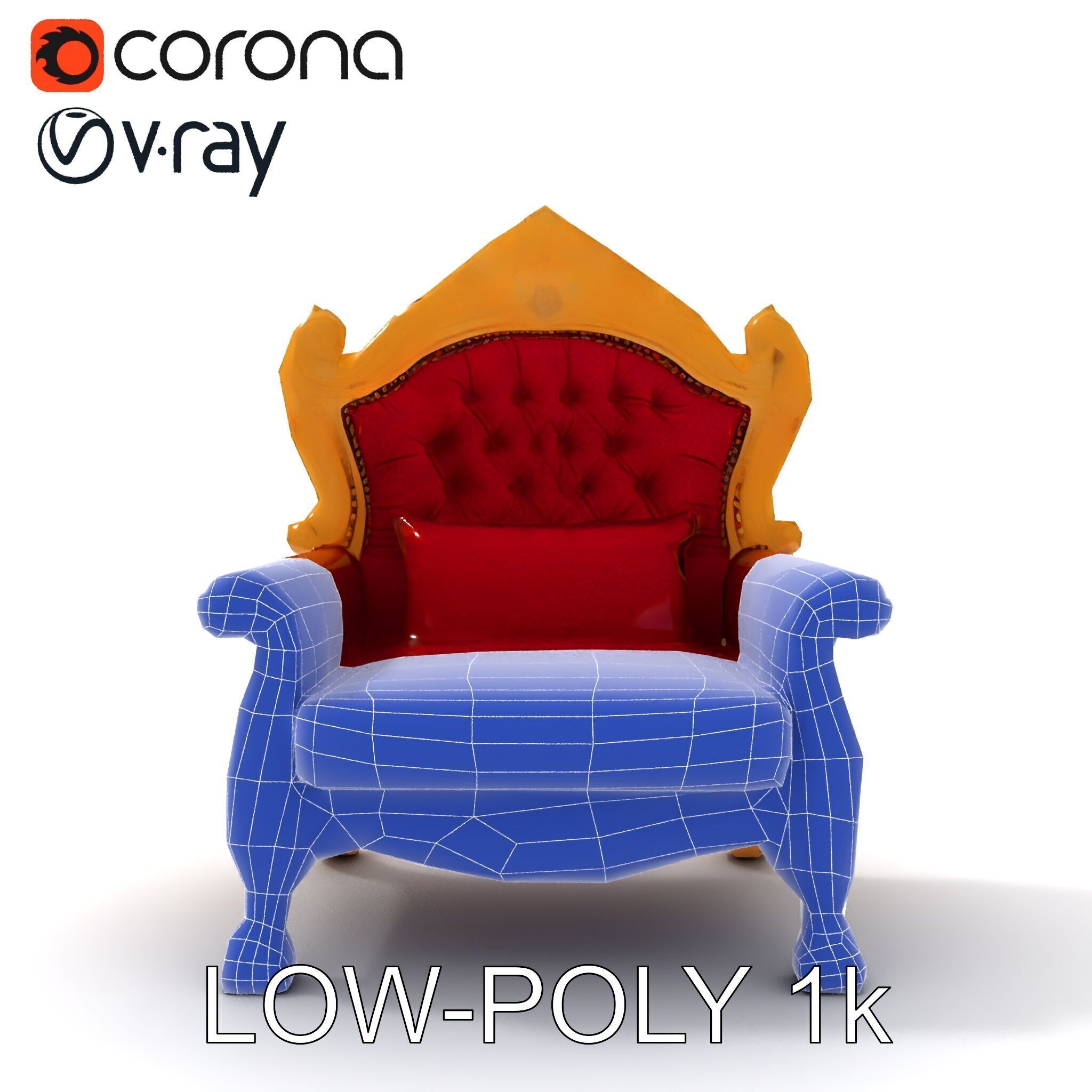 Royal Throne Chair Model Pack  Detailed and Ornate Design Low-poly 3D model_28