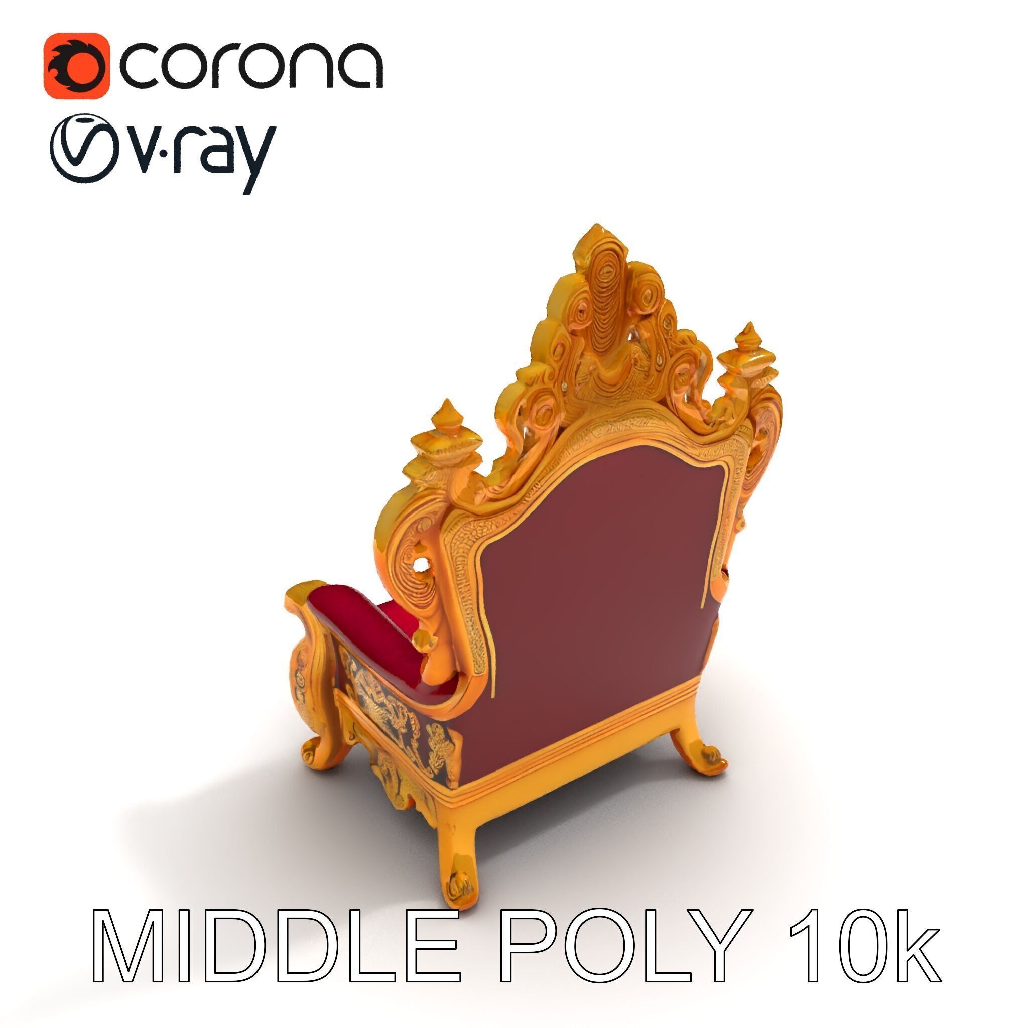 Royal Throne Chair Model Pack with Ornate Detailing Low-poly 3D model_11