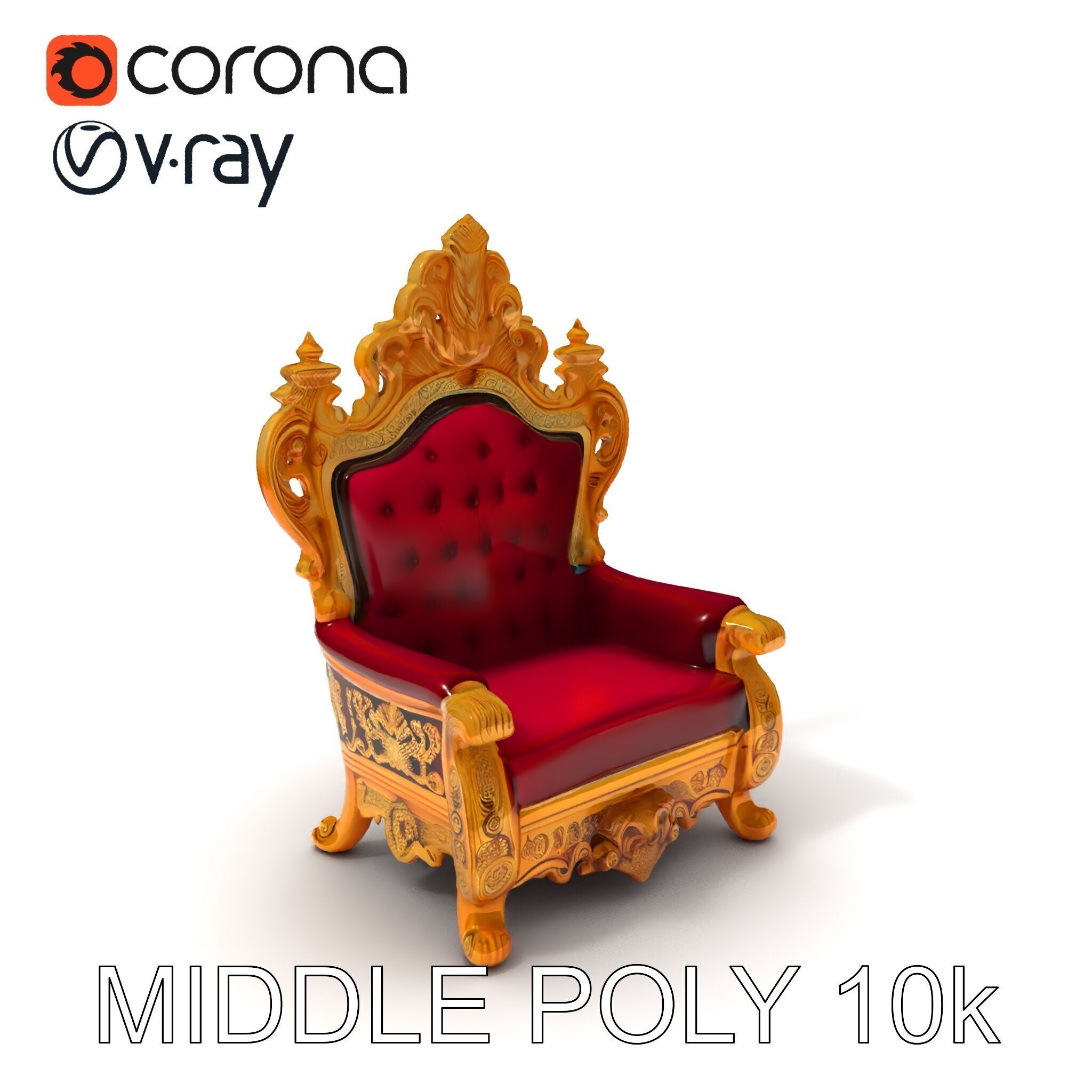Royal Throne Chair Model Pack with Ornate Detailing Low-poly 3D model_23