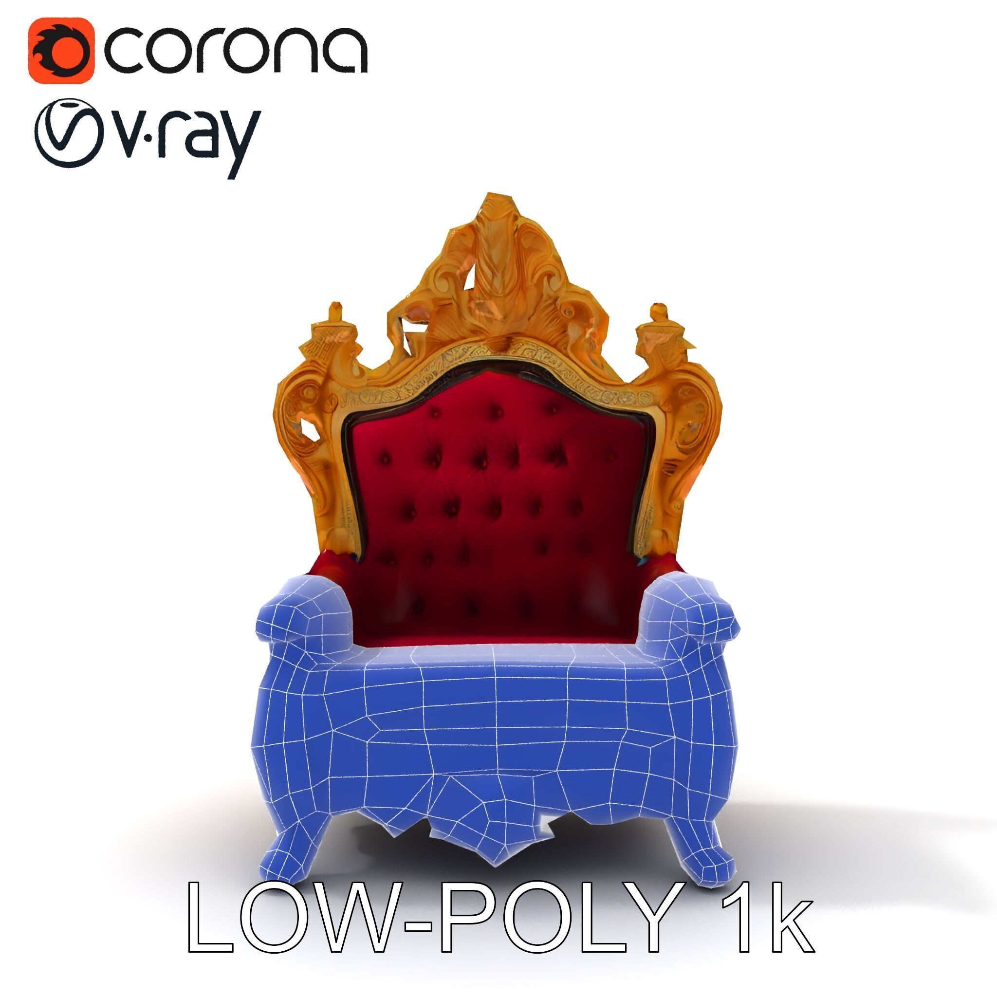 Royal Throne Chair Model Pack with Ornate Detailing Low-poly 3D model_9