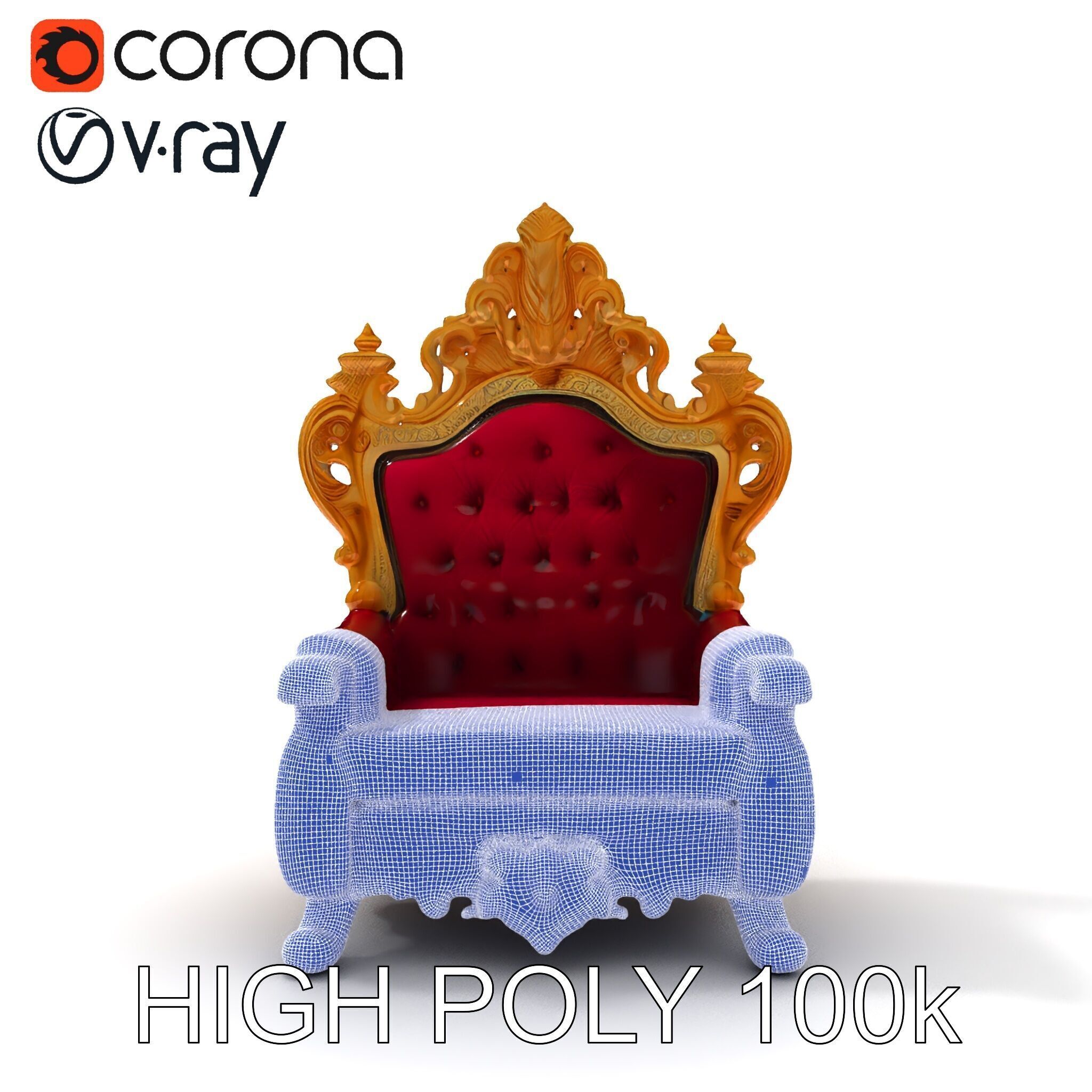Royal Throne Chair Model Pack with Ornate Detailing Low-poly 3D model_13