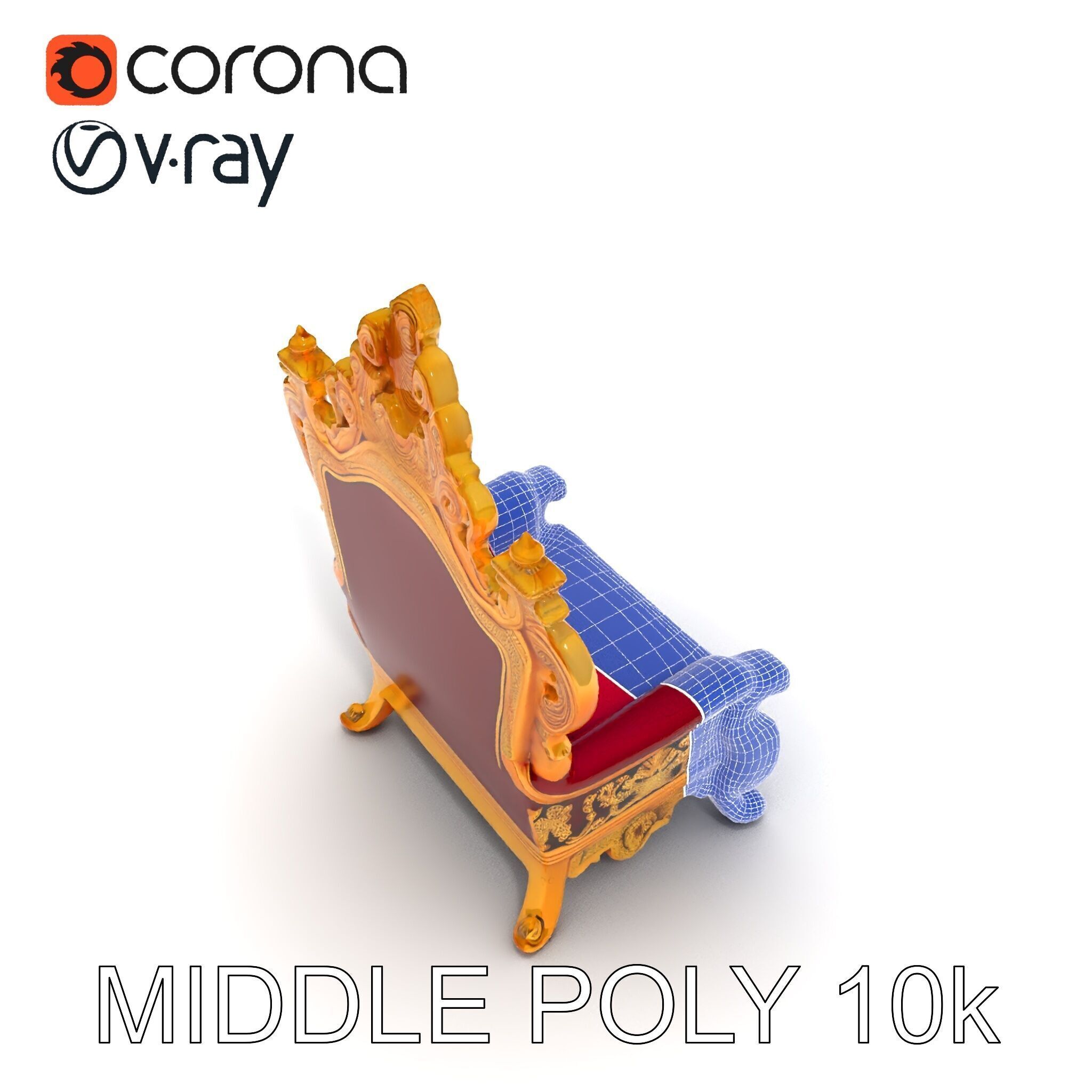 Royal Throne Chair Model Pack with Ornate Detailing Low-poly 3D model_20
