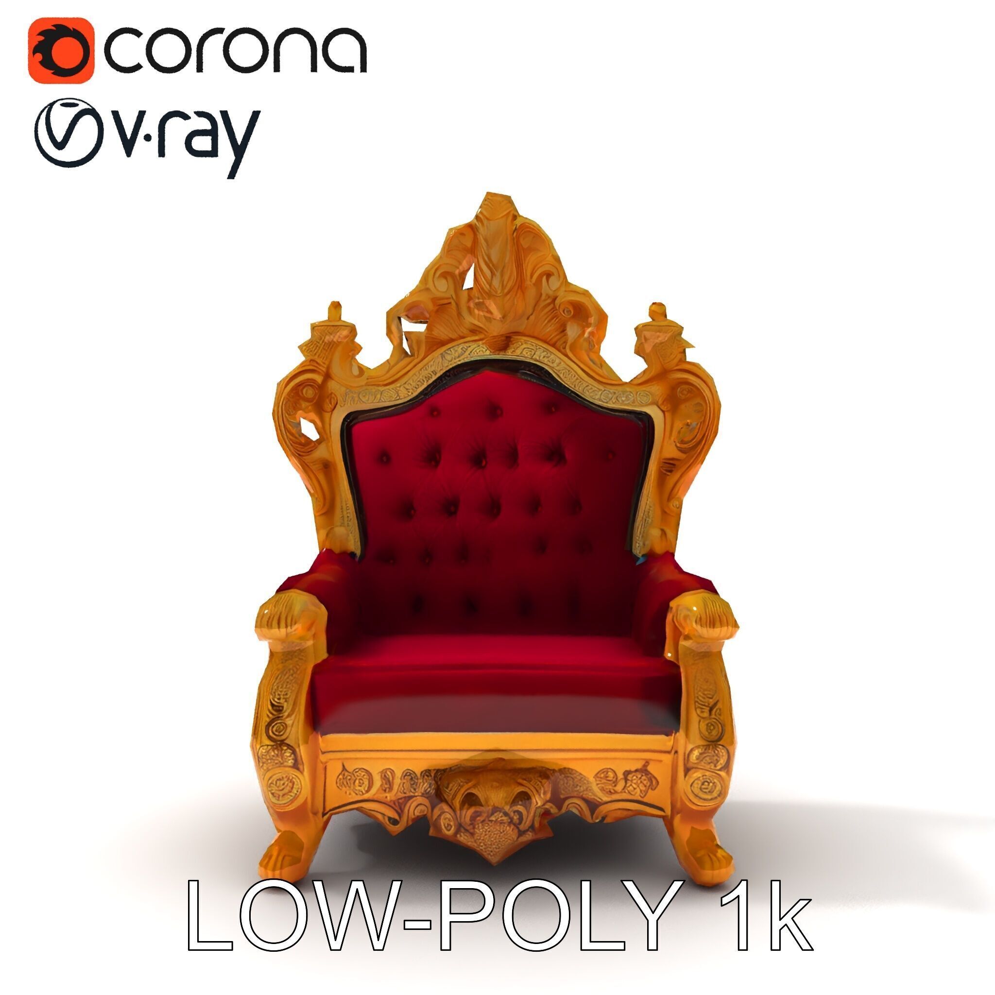Royal Throne Chair Model Pack with Ornate Detailing Low-poly 3D model_21