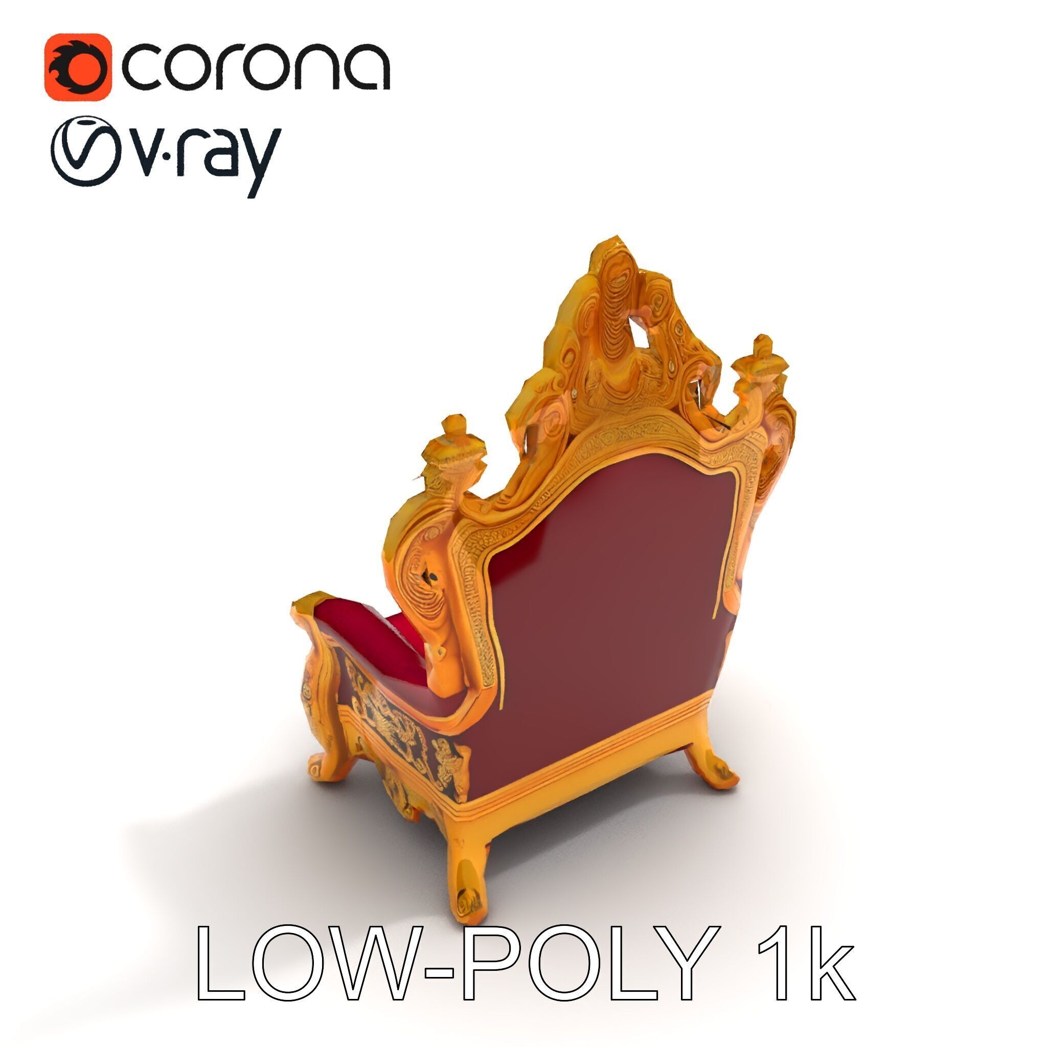 Royal Throne Chair Model Pack with Ornate Detailing Low-poly 3D model_7